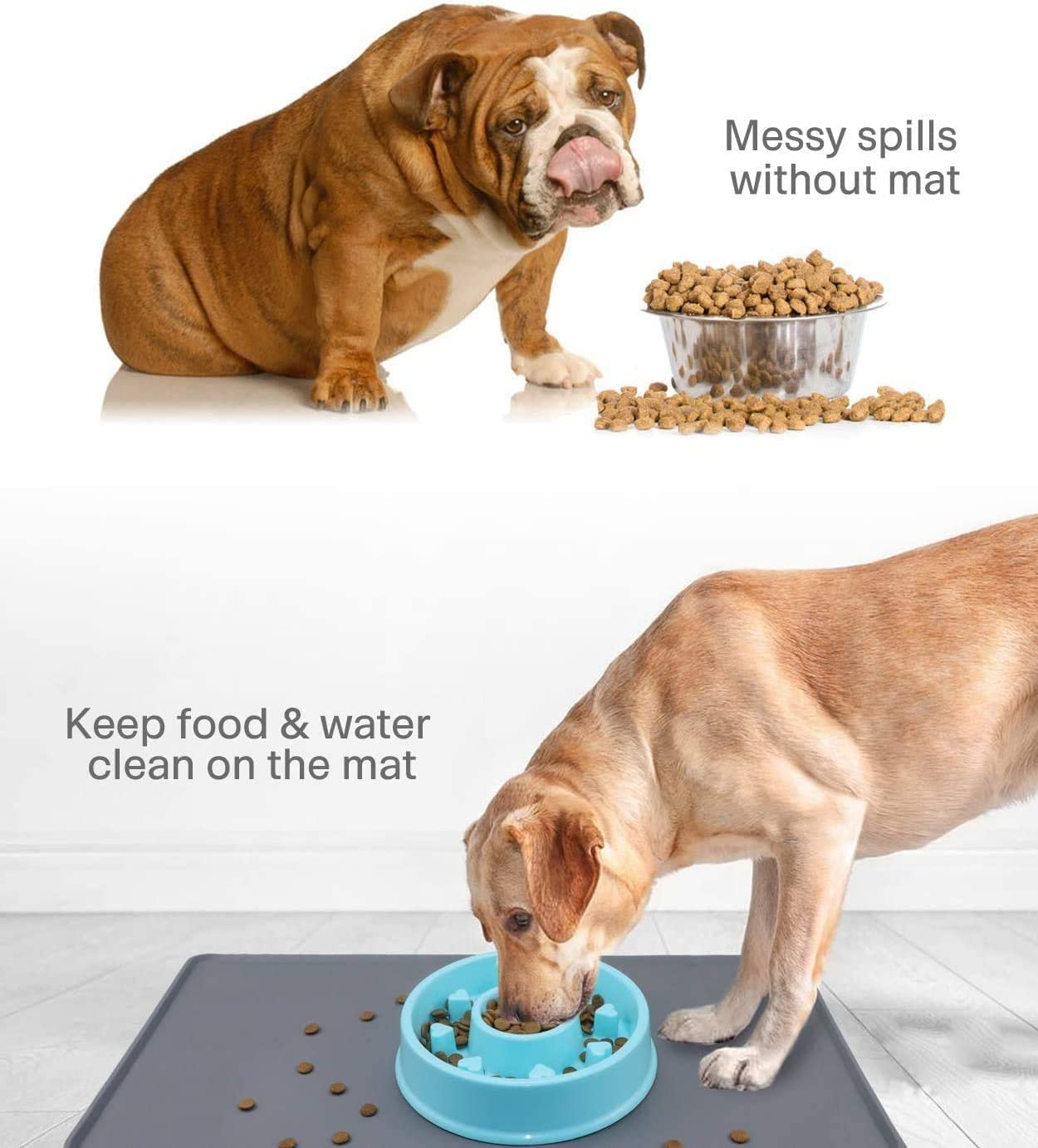 Taglory Bowl Mat for Dogs and Cats, Waterproof and Non-Slip Silicone Feeding Mat, 53 X 37 Cm, Grey image number 6