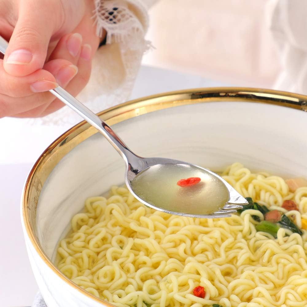 SBOMHS Titan Spork Metal Spork Stainless Steel 8 Pieces 3 in 1 Fork Spoon Knife Combination Silver Serrated Spork Length 19 Cm to Go Camping Cutlery Travel Outdoor Picnic image number 6