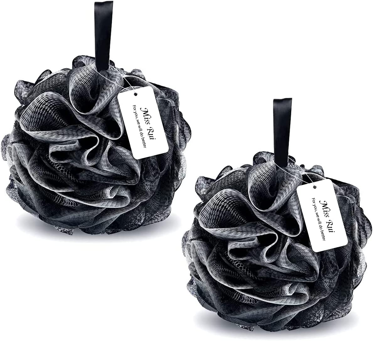 Missrui Shower Bath Sponge Shower Pouf Loofahs Balls 60G/Pcs for Body Wash Bathroom Men Women Kids- Set of 2 Black Sponges image number 3