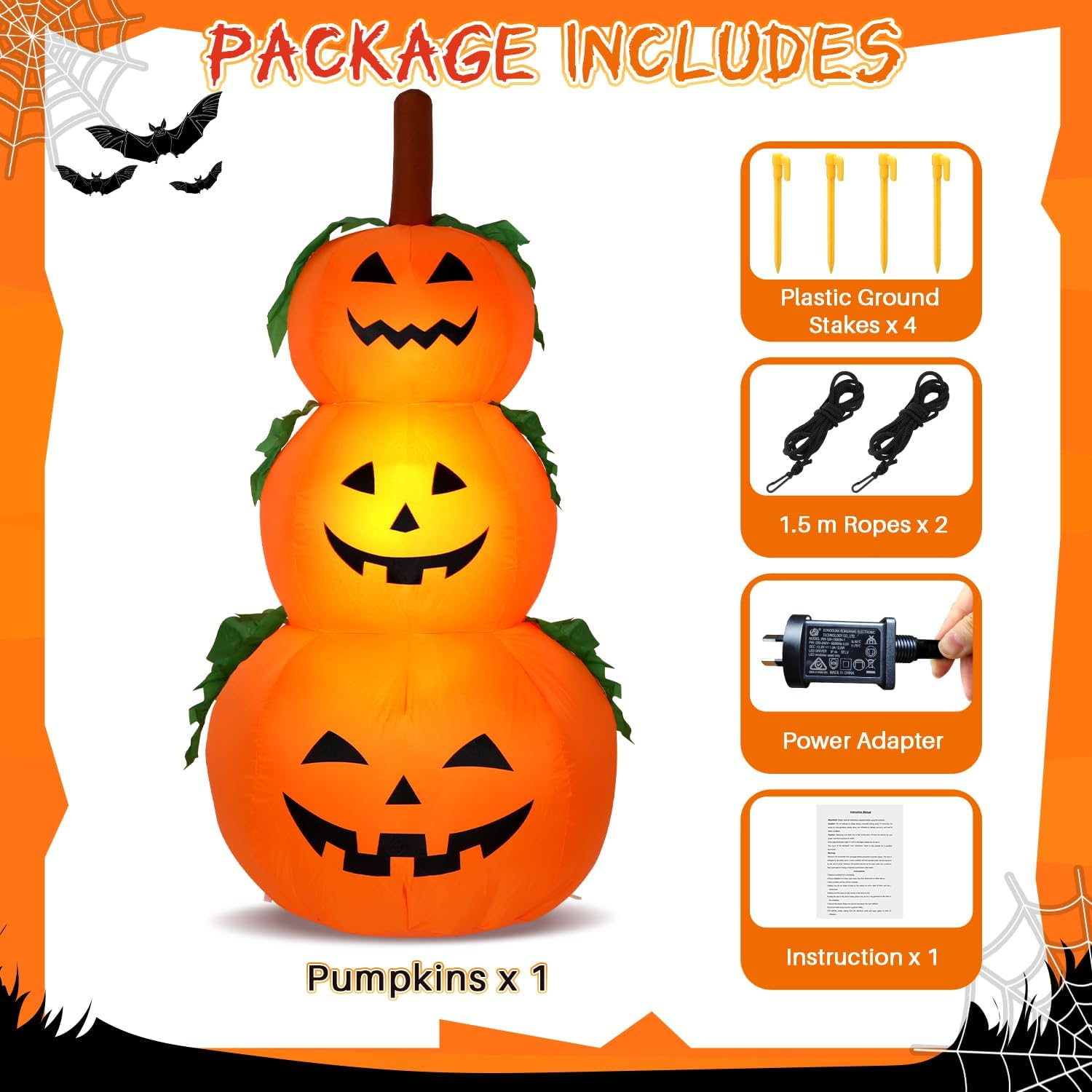AUTOWT 4.6FT 1.4M Halloween Inflatable Pumpkins, Inflatables Decorations with Build-In Leds, Blow up Pumpkins Yard Decoration for Lawn Yard Home Halloween Party Indoors Outdoors image number 2