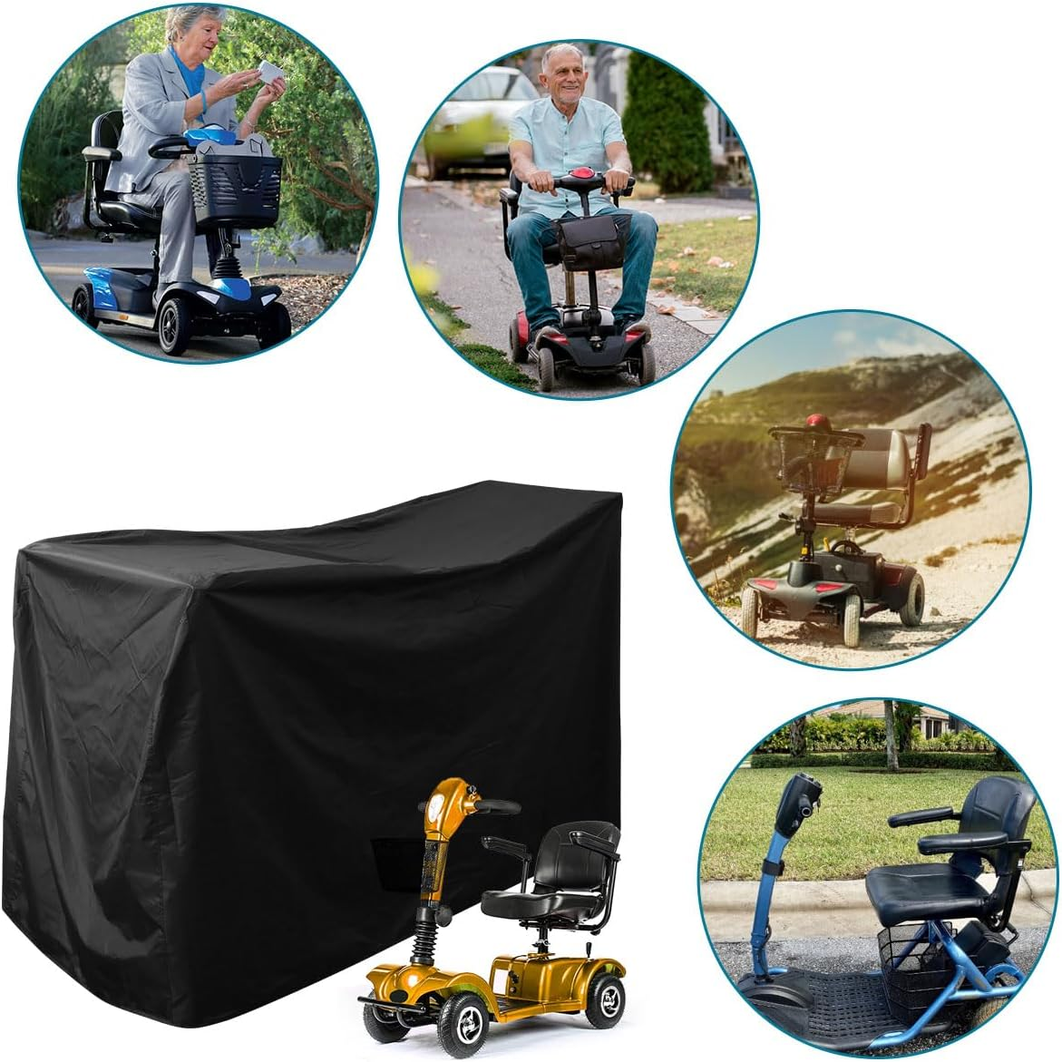 Heavy Duty Mobility Scooter Cover with Storage Bag, 190D Oxford Waterproof, Convenient Mobility Scooter Bag, anti UV Wheelchair Storage Cover (140X66X91Cm) image number 3