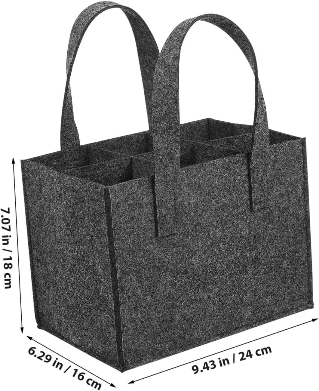 IWOWHERO 4Pcs Felt Bottle Carrier Handbag for 6 Bottles, Medium Grey Felt Wine and Beer Tote Bag 24X16X16Cm for Travel Camping and Picnic image number 1