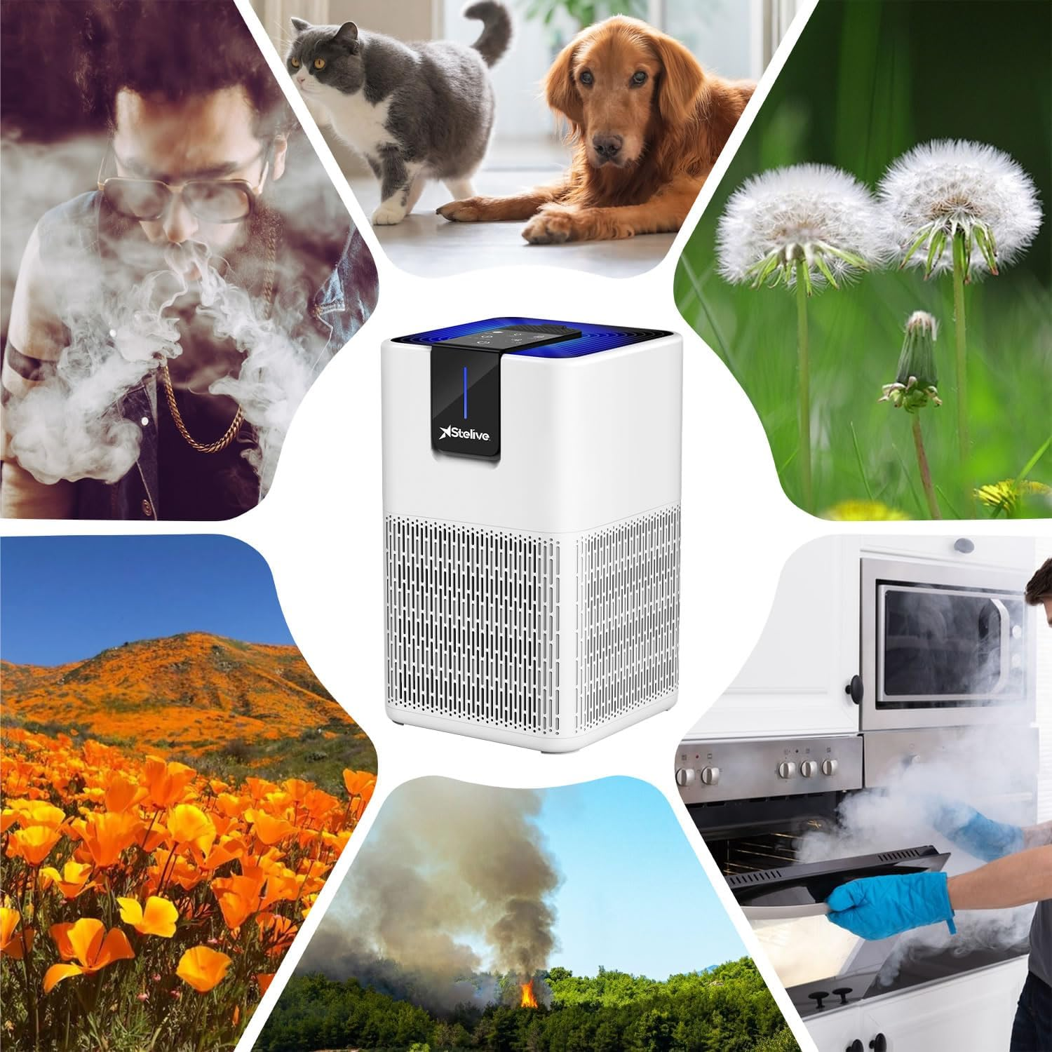 Stelive Compact Air Purifiers, True HEPA-13 & Active Carbon Filter, Suitable for Areas up to 30M2, 3-Stage Filtration, Home Air Cleaner Removes 99.97% Airborne Contaminants, Quiet Sleep Mode, White image number 1