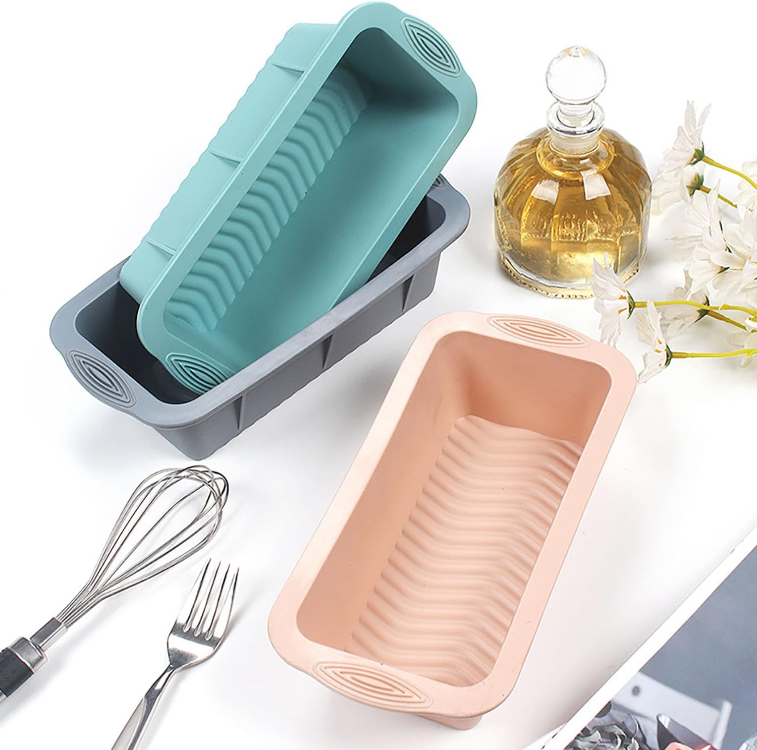 MRDLKNX Set of 3 Silicone Bread Loaf Pan, Silicone Molds with Silicone Tools for Homemade Loaf, Bread, Meatloaf, Cake, 9.8 X 4.7 Inch Rectangular Silicone Loaf Pans for Baking, Easy Release image number 3