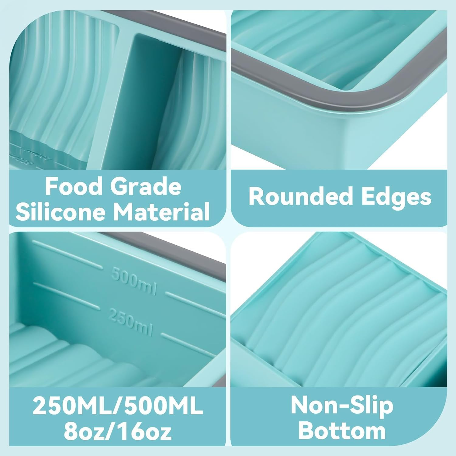 FJNATINH 2Pack Silicone Freezer Tray with Lid, 2 Cup Food-Safe Meal Prep Container for Soup/Lasagna/Casserole, Reusable Leak-Proof Freezer Mold, Oven Safe 415&deg;F (213&deg;C) & Dishwasher Safe image number 2