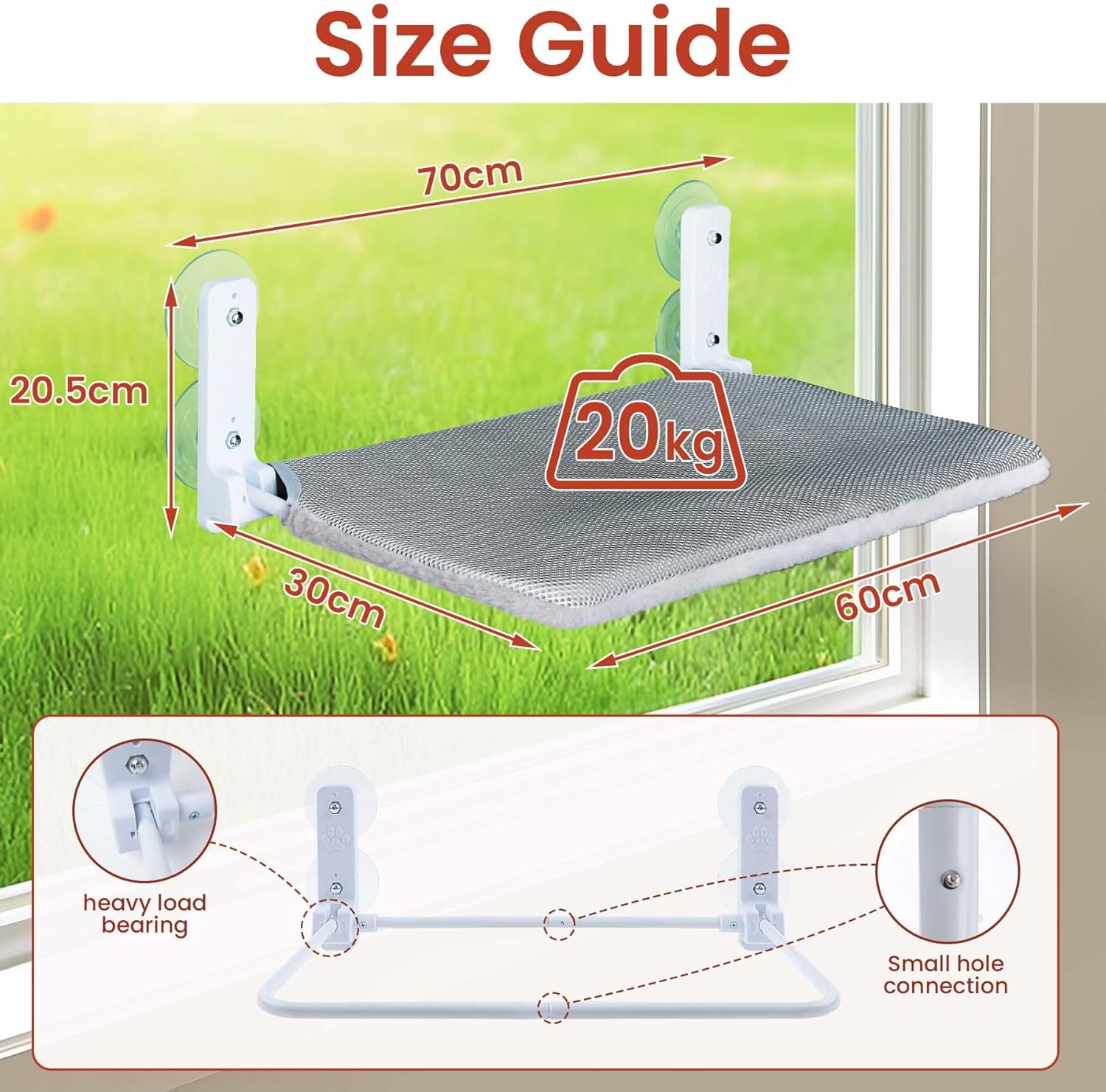 BREENHILL Foldable Cat Window Hammock Bed - XL 2PC Set with Heavy-Duty Suction Cups, Reversible Washable Cover & Metal Frame(Grey) image number 5