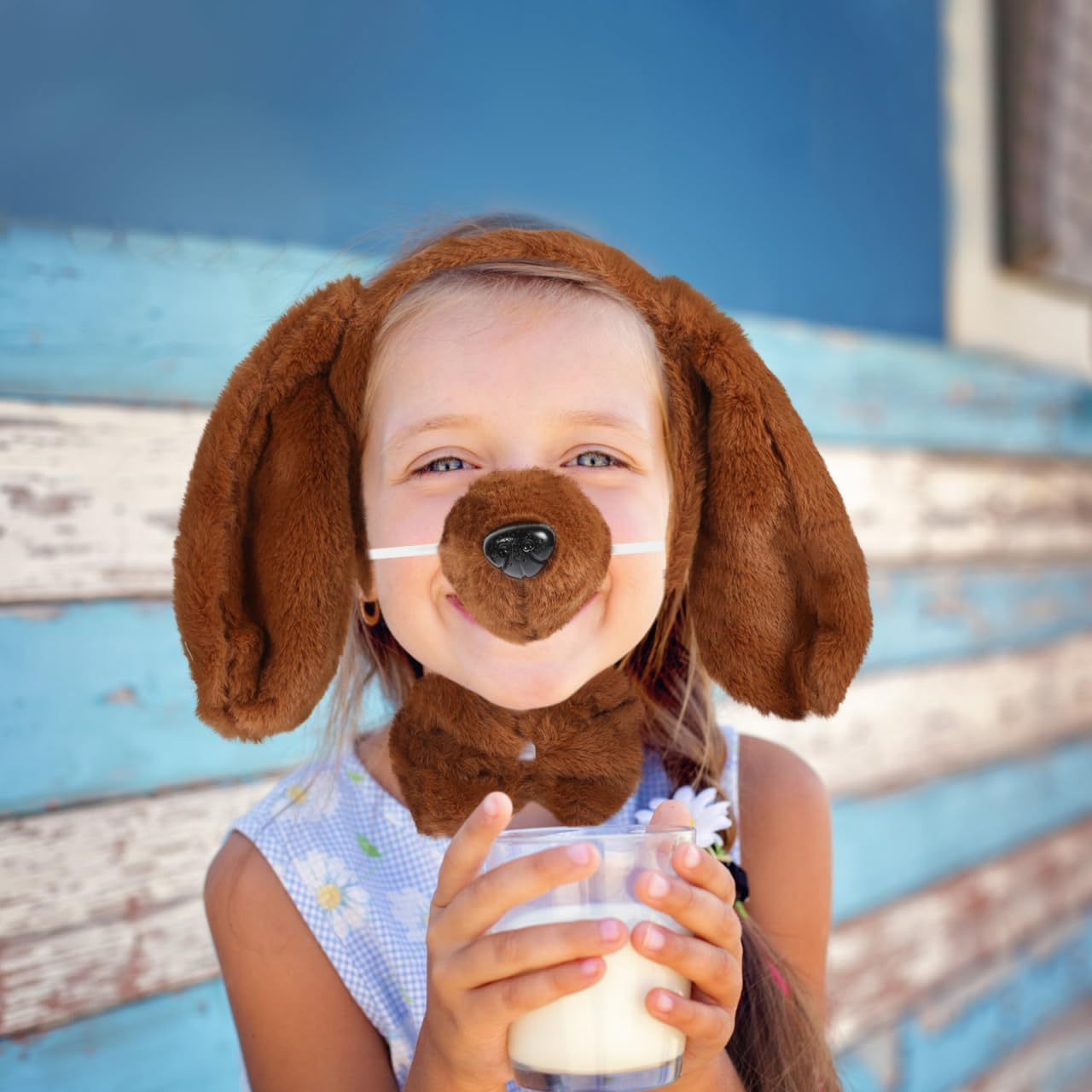 Alasum Puppy Dog Costume Kit with Animal Ears Headband Bowtie Fake Nose Tail Lightweight Pet Cosplay Set for Party Dress up and Festival Celebration image number 3