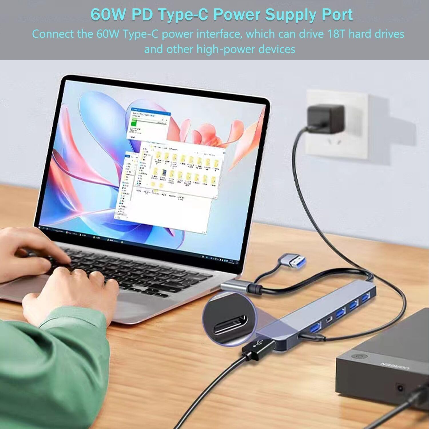 Aluminum 7 in 1 USB C Hub with USB 3.0, USB 2.0 Ports for Macbook Pro Air and More Devices(7 in 1-Port) image number 6