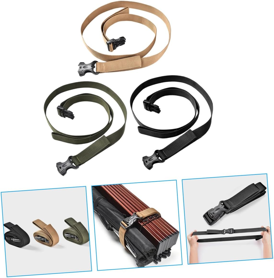 KOMBIUDA 3Pcs Buckle Strap Ratchet Tie down Straps Luggage Bind Strap Buckle Design Canopy Storage Tie Picnic Mat Travel Storage Nylon Cam image number 4
