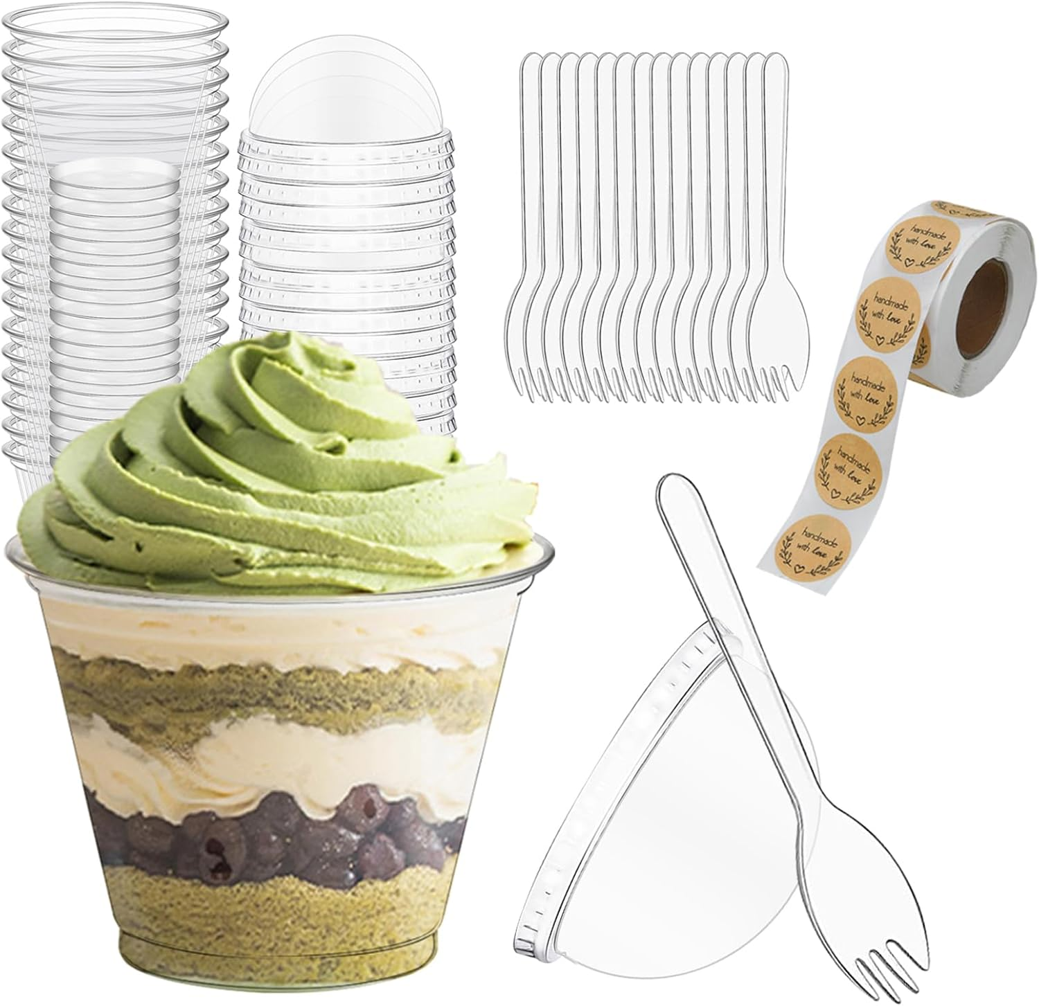 Toowood 100Pcs Clear Dessert Cups with Lids and Spoons, 5.4Oz Dessert Cups, Mini Dessert Cups Reusable Square Parfait Cup for Party Appertizer, Christmas image number 5