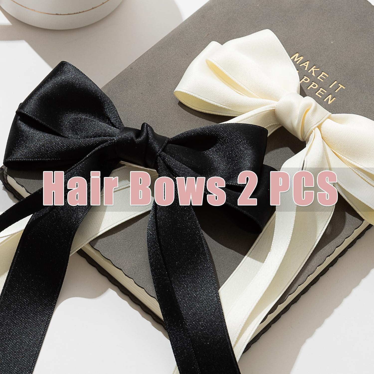 NATOSU 2Pcs Large Satin Ribbon Hair Bows for Women Hair Bows for Women Oversized Long Tail Cute Aesthetic Large Hair Clips for Women
