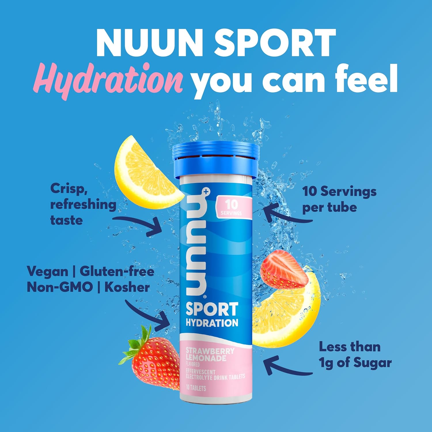 Nuun Sport: Electrolyte-Rich Sports Drink Tablets, Strawberry Lemonade, Box of 8 Tubes (80 Servings), Sports Drink for Replenishment of Essential Electrolytes Lost through Sweat image number 4