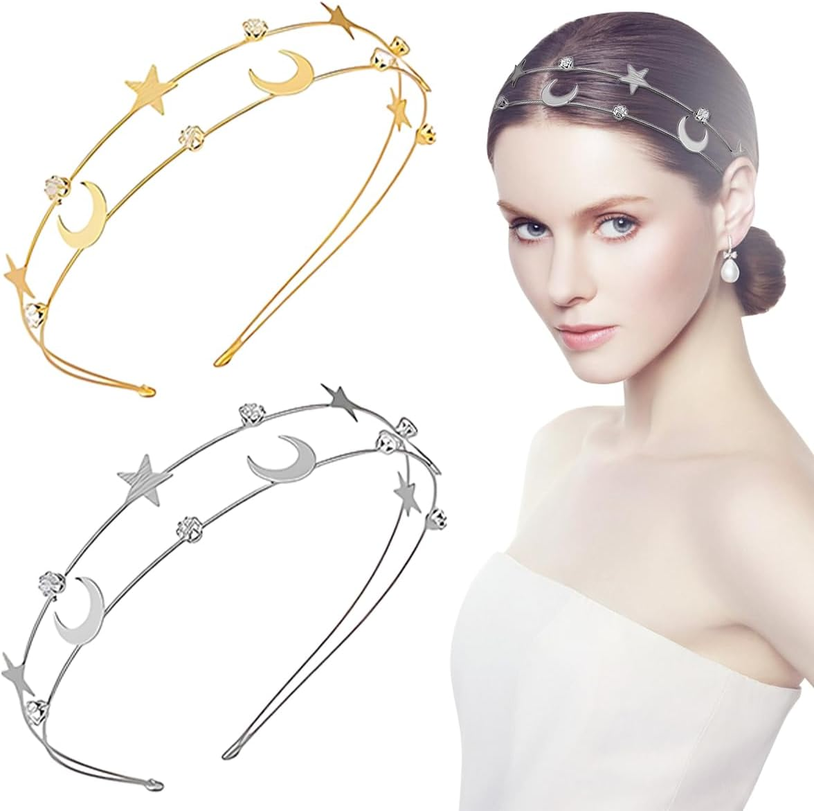 Pack of 2 Moon Five-Pointed Stars Headbands, Hair Accessories for Girls image number 5