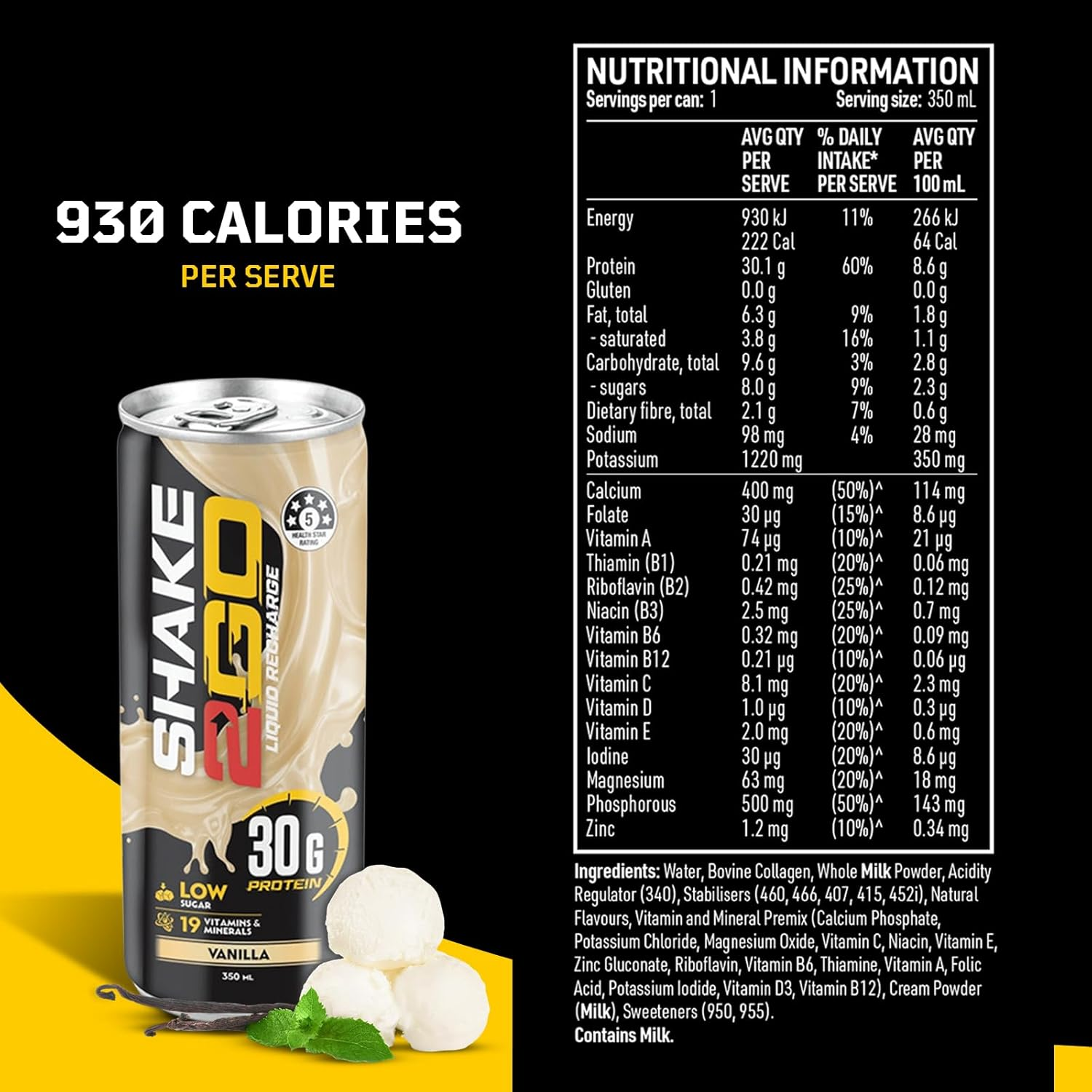 Optislim Shake2Go Ready-To-Drink Protein Shake, 30G Collagen Protein, Low Sugar, 19 Vitamins & Minerals, Healthy Energy Meal Replacement Sports Nutrition Drink (Pack of 10, Vanilla) image number 1