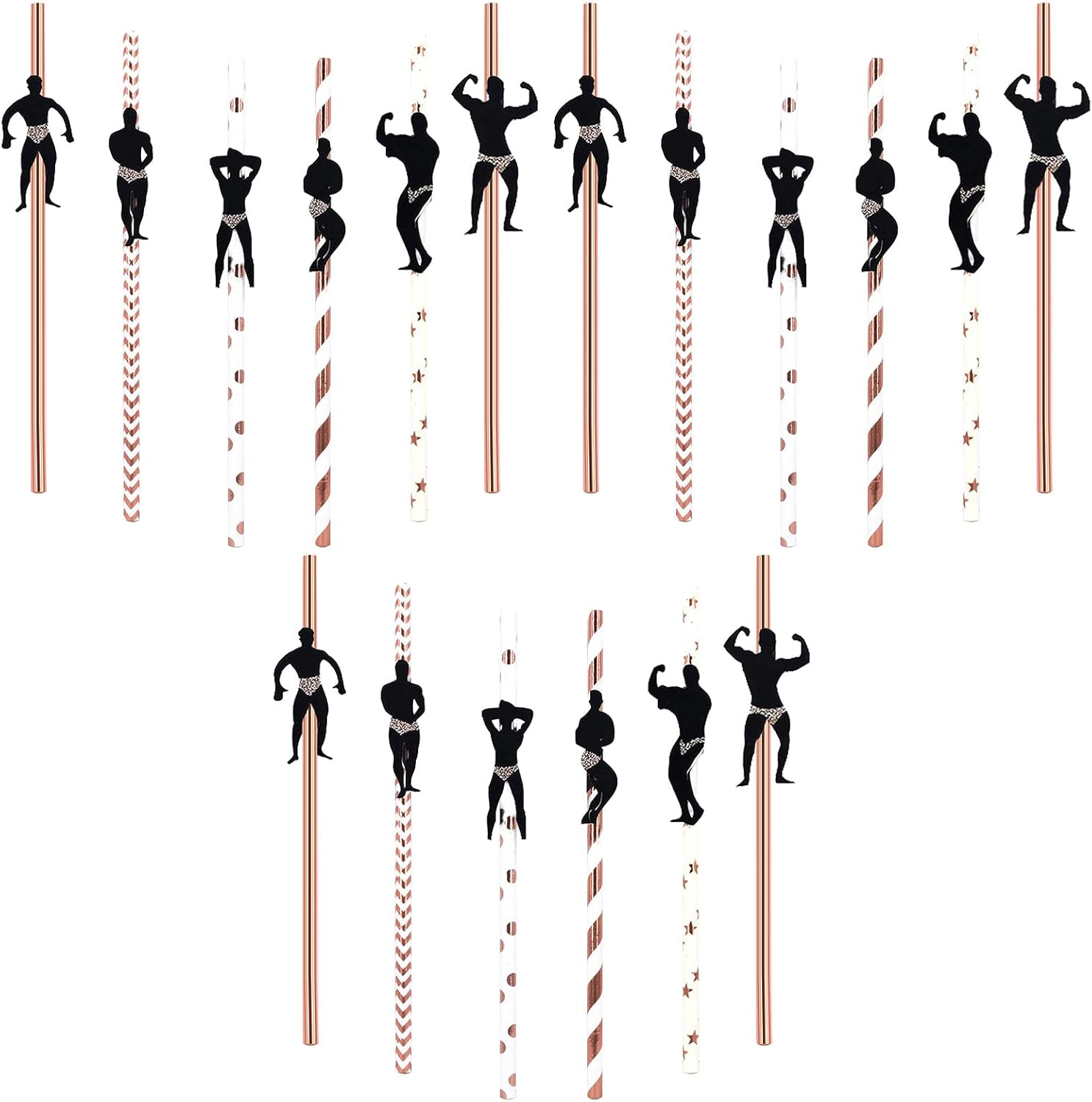 18Pcs Rose Gold Bachelorette Cocktail Straws - Dancing Men Male Stripper Straws for Bachelorette Decoration