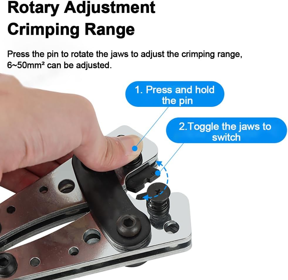 Battery Cable Crimping Tool 10-1 AWG with 8 Sizes 50Pcs Copper Ring Terminals Battery Terminal Crimper Set for Heavy Duty Wire Lugs, Battery Cable Lug Crimping Tool image number 3