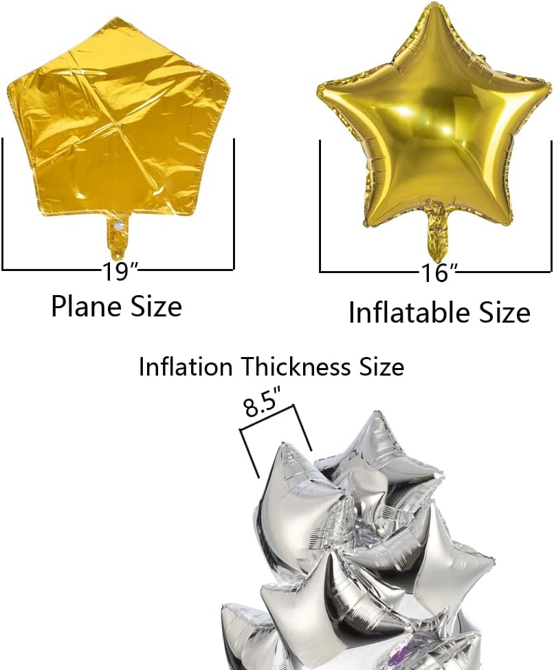 18" Black Gold Big Balloons Star Foil Mylar Helium Balloons for Party Decorations, Pack of 20 - Multi image number 4