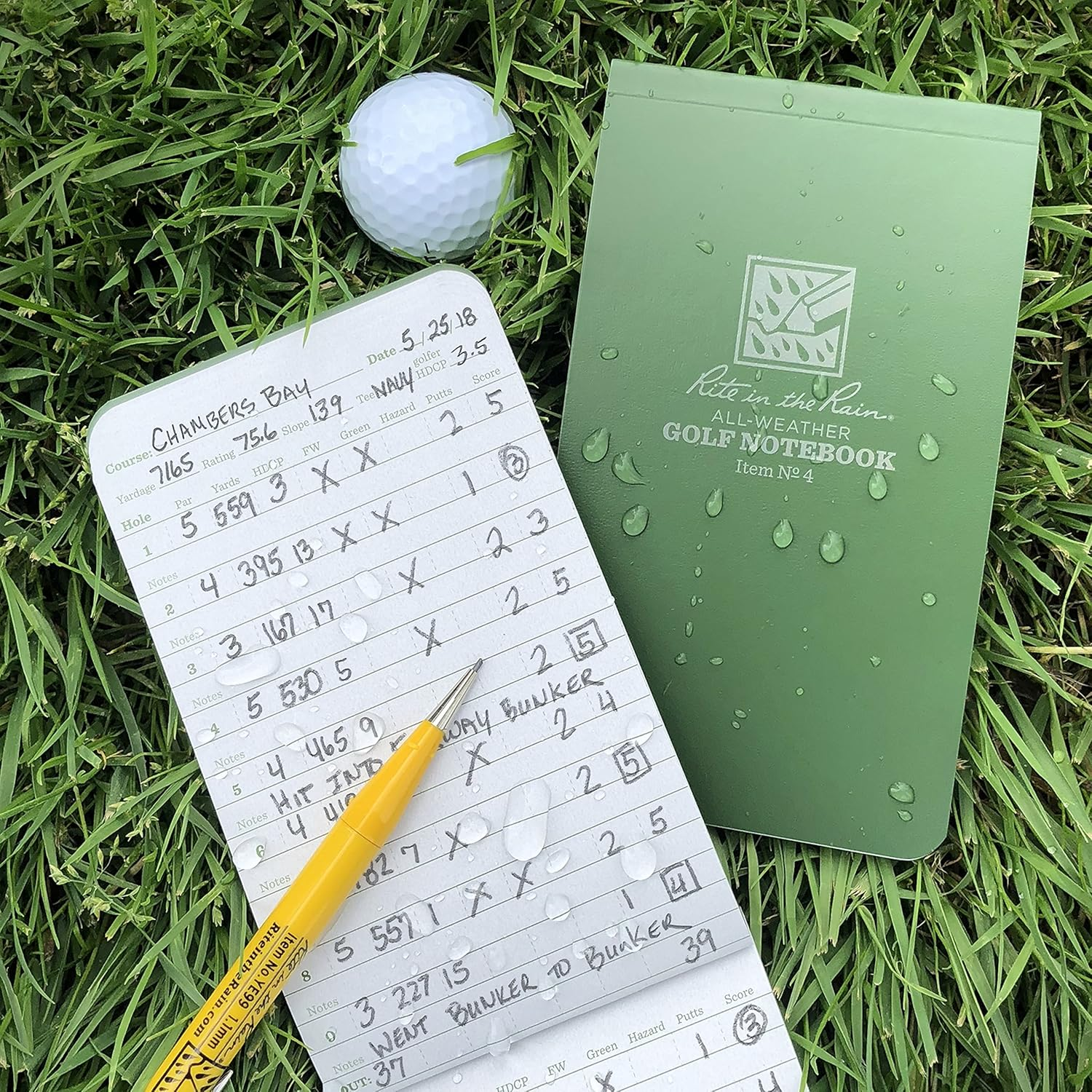 Rite in the Rain All Weather Golf Notebook, 3.5" X 6", Green Field Flex, Club Yardage Book & Hole Notes (No. 4)