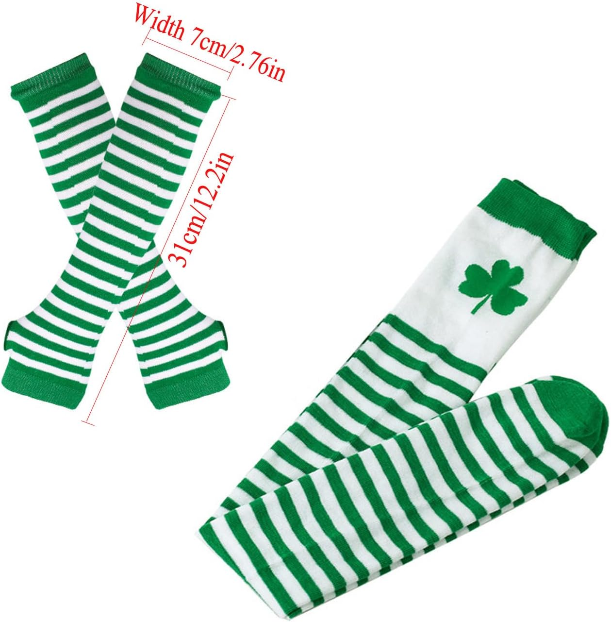 LERTREE over Knee Stockings Irish Party Socks & Green Stripe Fingerless Arm Warmer Gloves for St. Patrick&rsquo;S Day Costume for Women