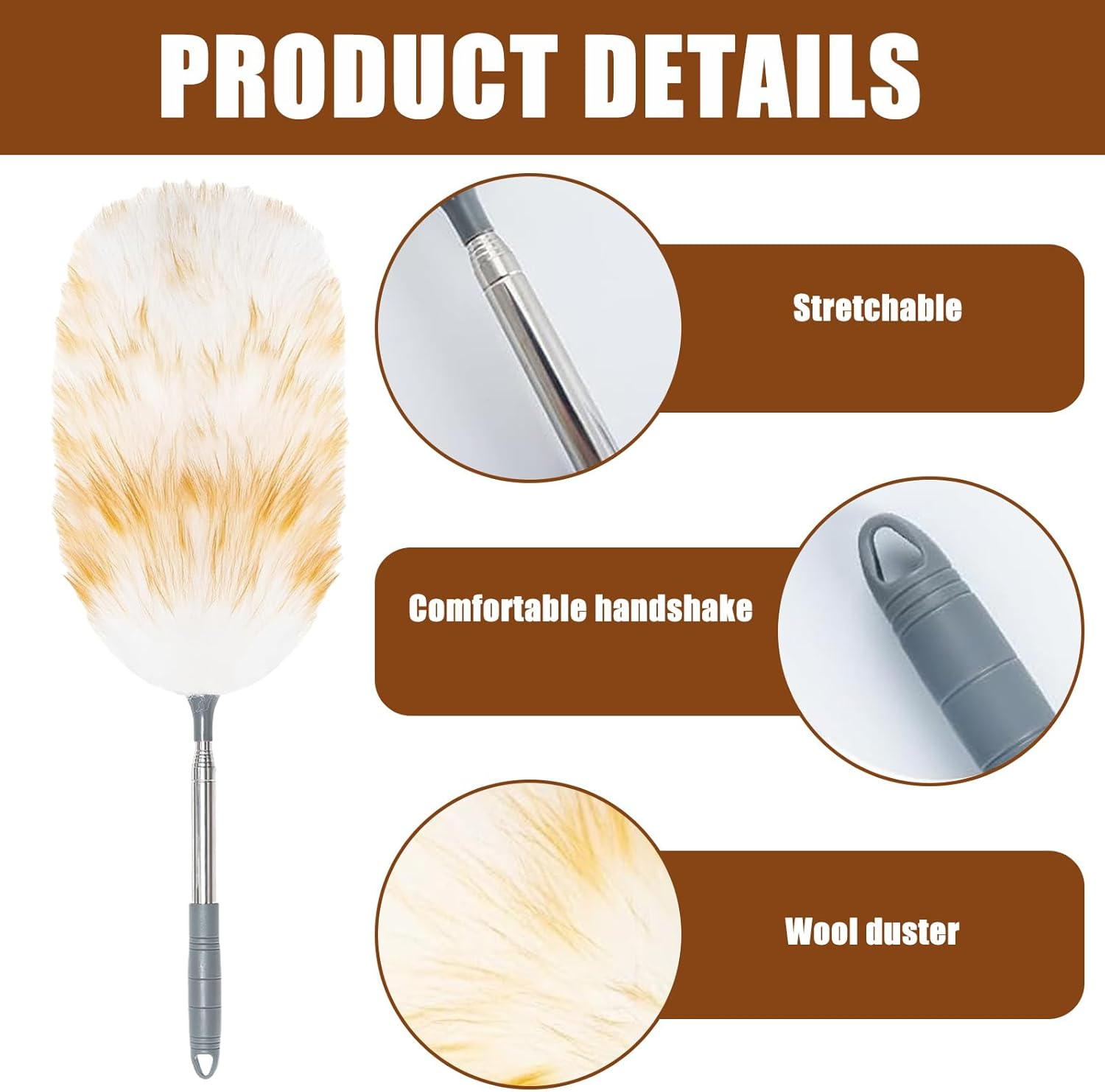 Lambswool Duster Telescopic Washable, 140 Cm Lambswool Duster Electrostatic Dust Absorption for Ceilings High Surfaces, Ceiling Fans and Sensitive Facilities, Car, Office Cleaning image number 5