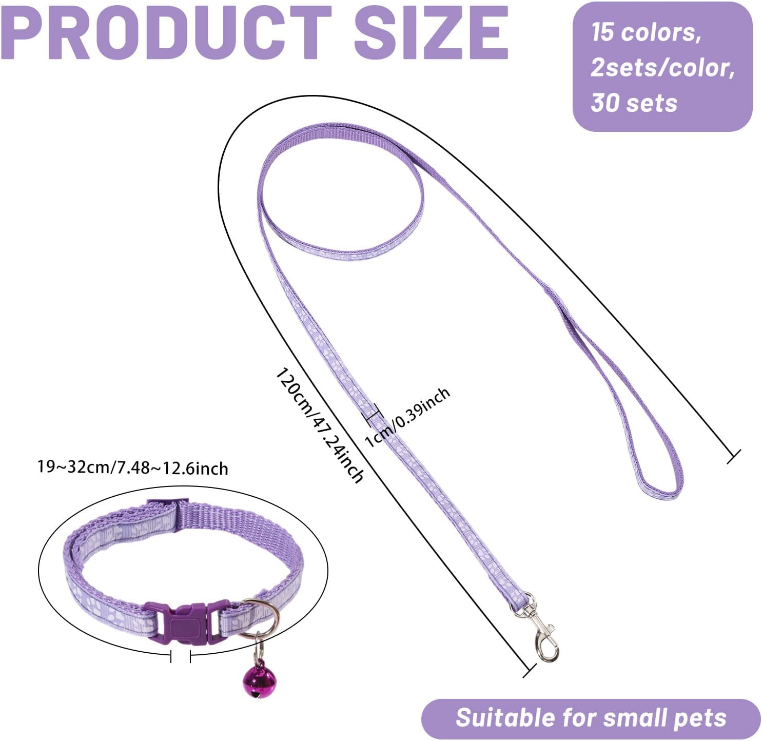 FREEBLOSS 30 Set Dog Collar and Leash Set Adjustable Puppy Collars Soft Polypropylene Identification Collar for Little Dog Walking Training with Hook and Buckle 15 Colors image number 4