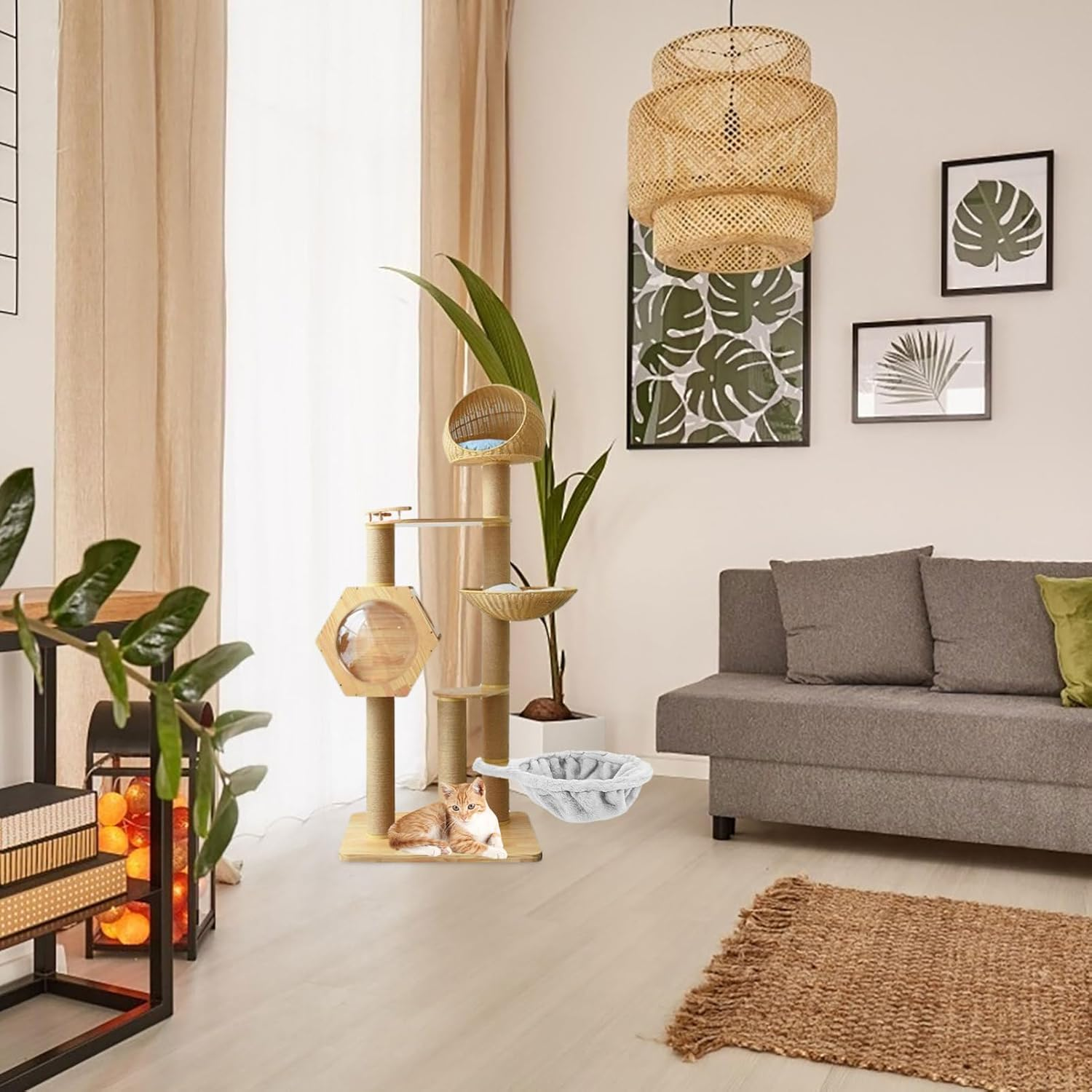 Yardwe Cat Tree Hanging Basket with Soft Plush Nest and Removable Hammock for Large Cats Accessory for Cozy Rest and Play image number 4