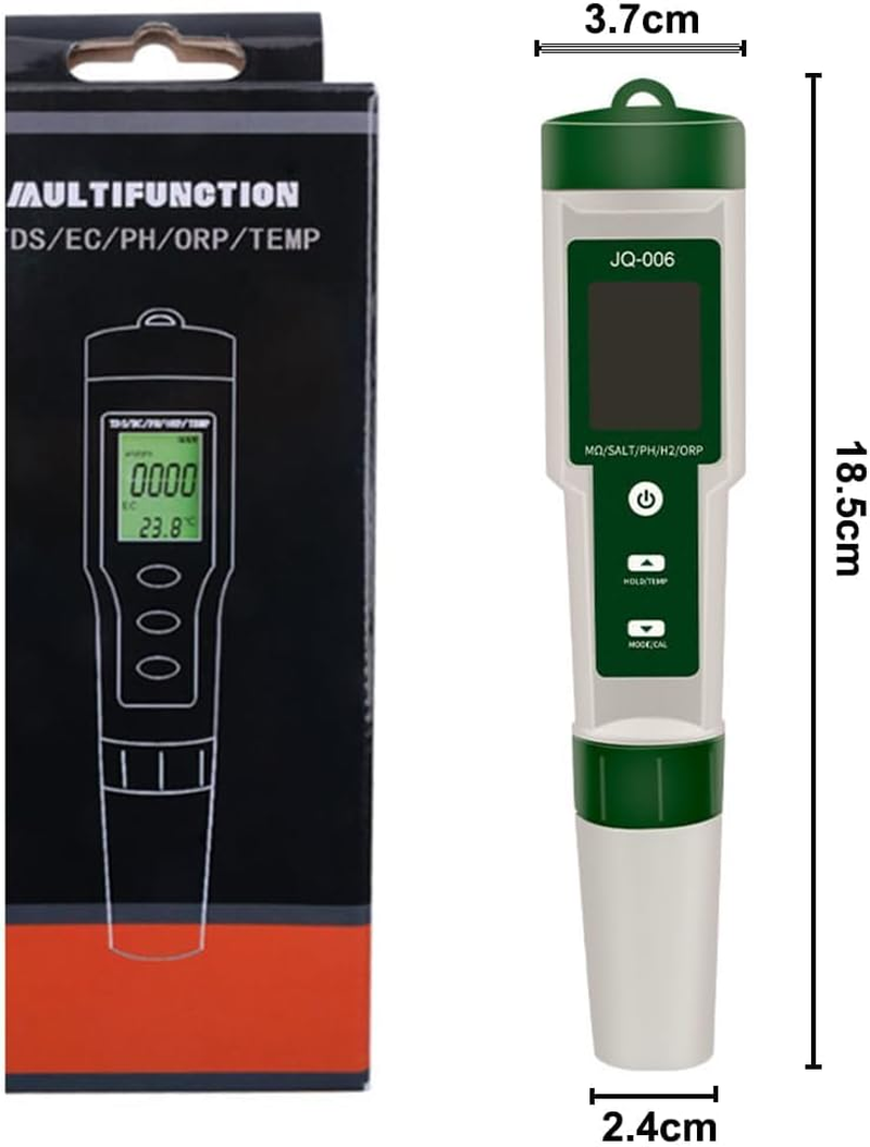 B-Qtech Digital PH Meter for 10 in 1 Pool, Ph/Tds/S.G/Ec/Salinity/M&omega;/H2/Opr/Fertility/Temp Salt Meter with LCD Screen for Drinking Water, Pool, Spa or Laboratory