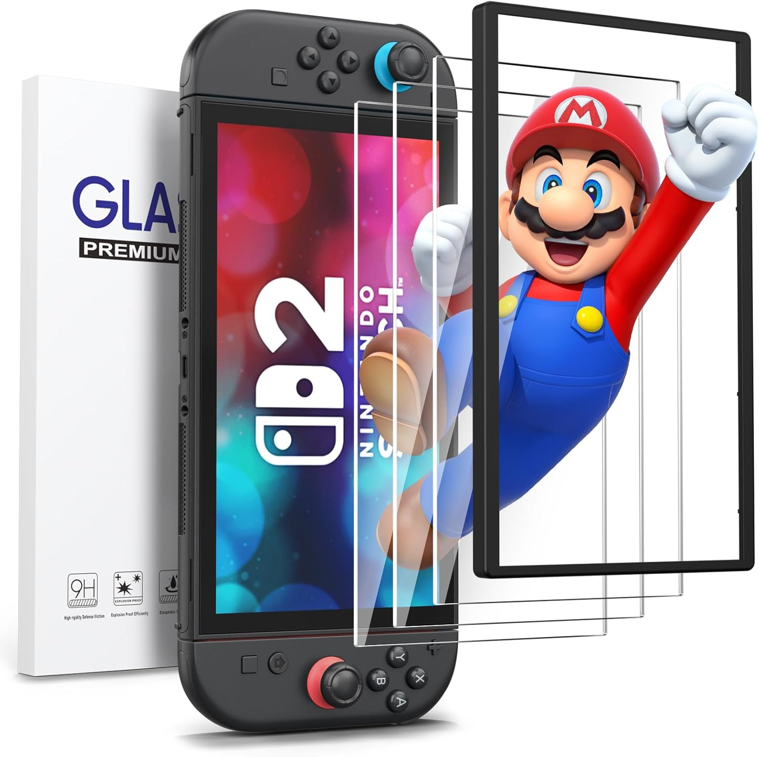 Leonids 3 Pack Screen Protectors for Nintendo Switch 2 7.9-Inch 2025, HD Tempered Glass Screen Protectors with Alignment Frame for Switch 2 (3 Pack) image number 2