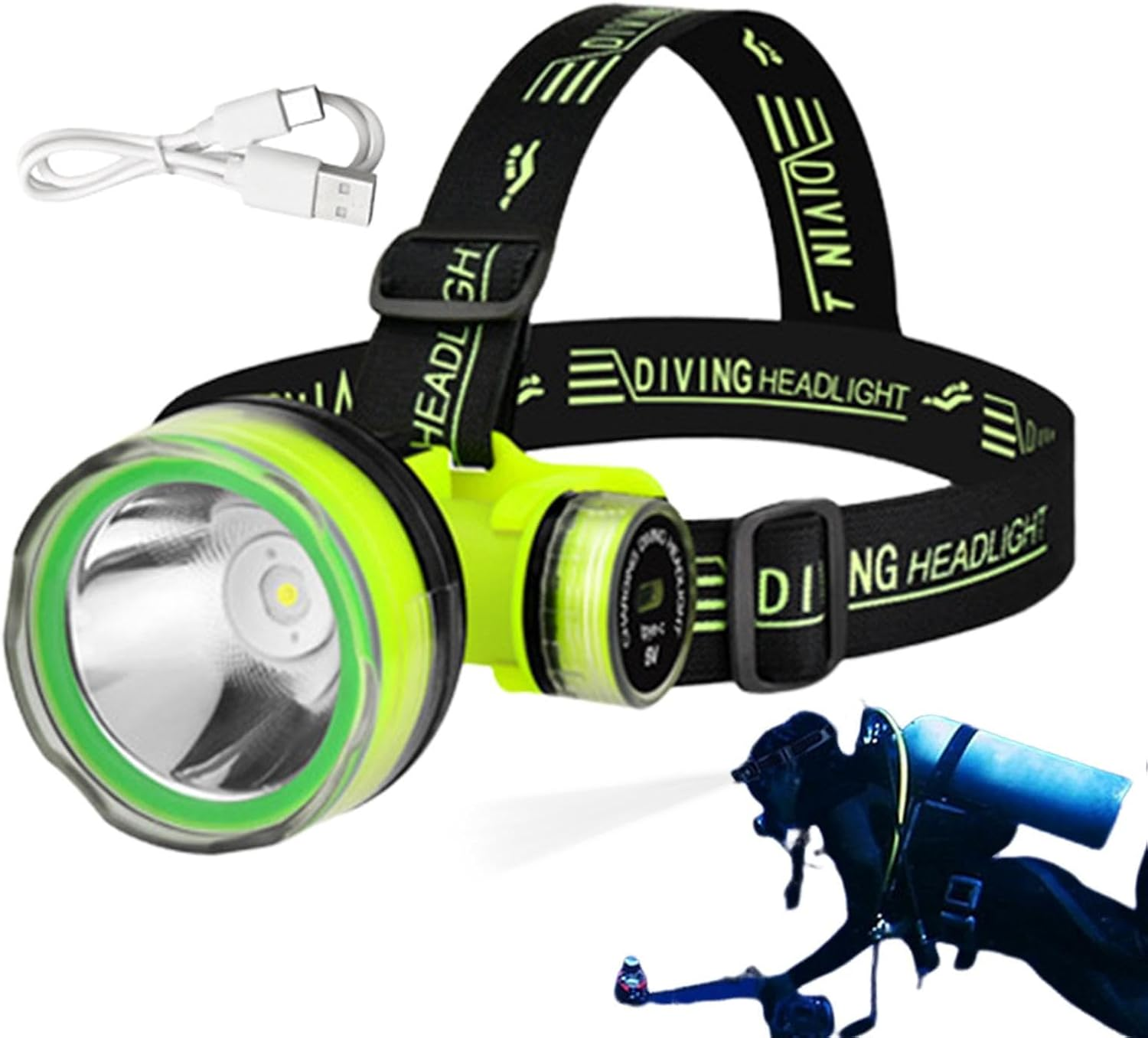 Waterproof LED Head Lamp - Gear Dive Light, Underwater Flashlight Torch | IPX8 USB Rechargeable Lamp, 350M Beam Distance Design, Perfect for Deep Sea Exploration or Night Swimming image number 2