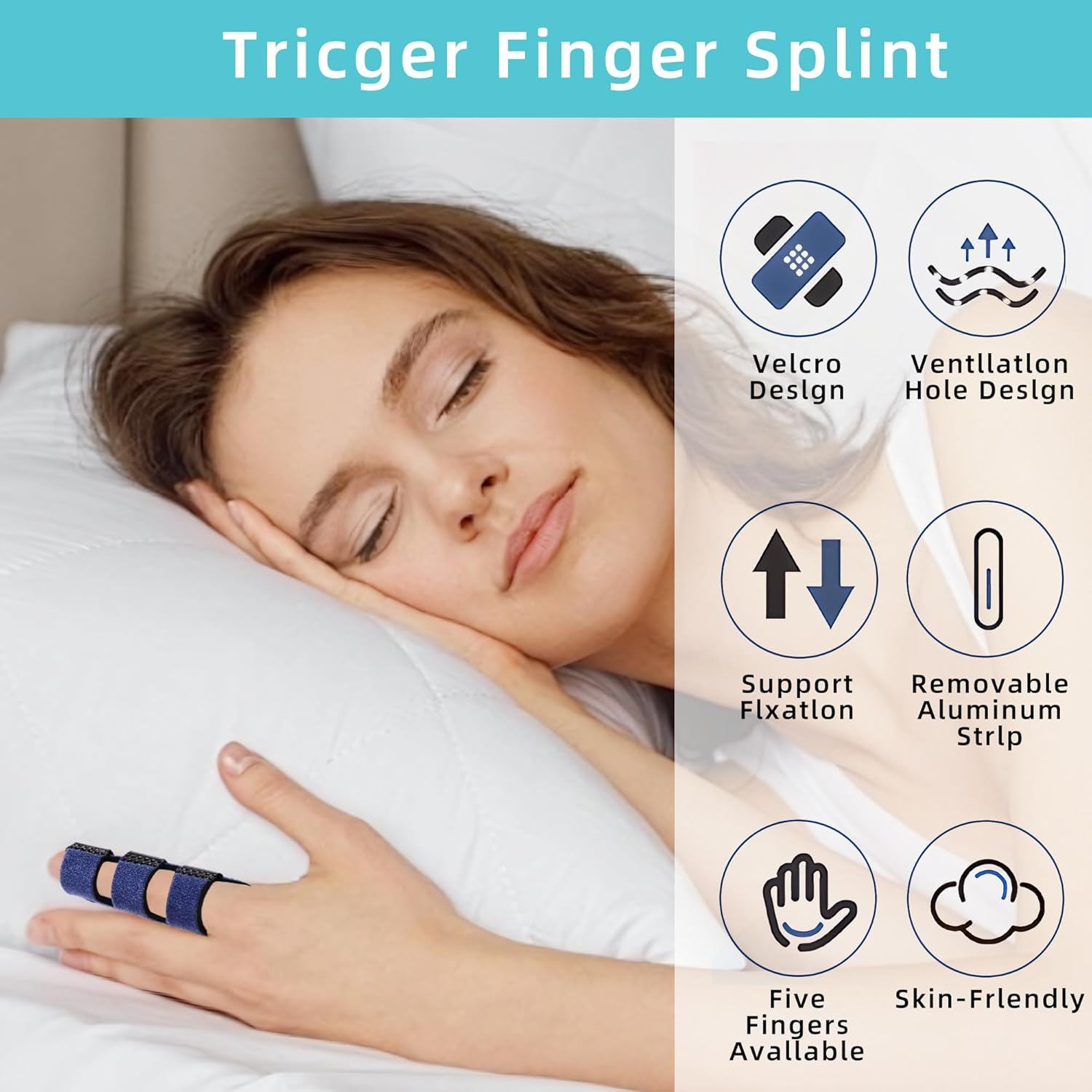 Trigger Finger Splint, 4PCS Finger Splint 3 Straps Trigger Fingers Brace Support for Arthritis Broken Mallet Finger Splint Finger Protector Finger Splints for Arthritis Aids Pain Relief image number 2
