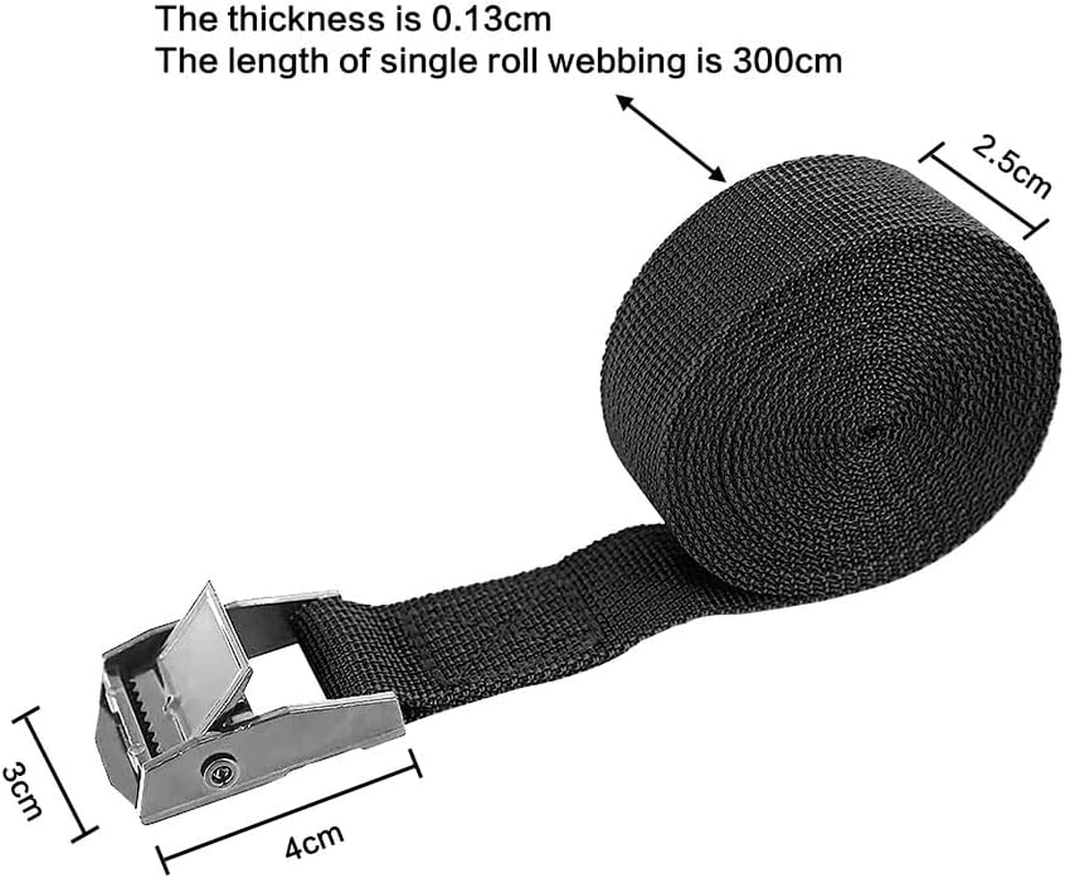 Tie down Straps 2 Pcs Lashing Strap 2.5Cm X 3M Adjustable Heavy Duty Cam Buckle Cinch Straps for Cargo, Trucks, Luggage, Trailer, Motorcycle (Black) image number 4