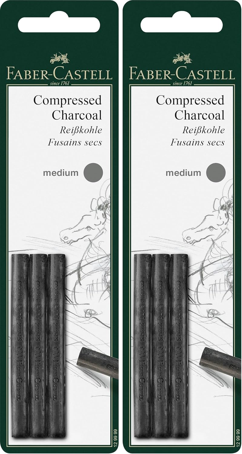 Faber-Castell Smooth Pitt Compressed Charcoal Stick, Extra Soft &ndash; Blister Pack of 3, (18-129996) - 3 Count (Pack Of 1), Extra Soft image number 5