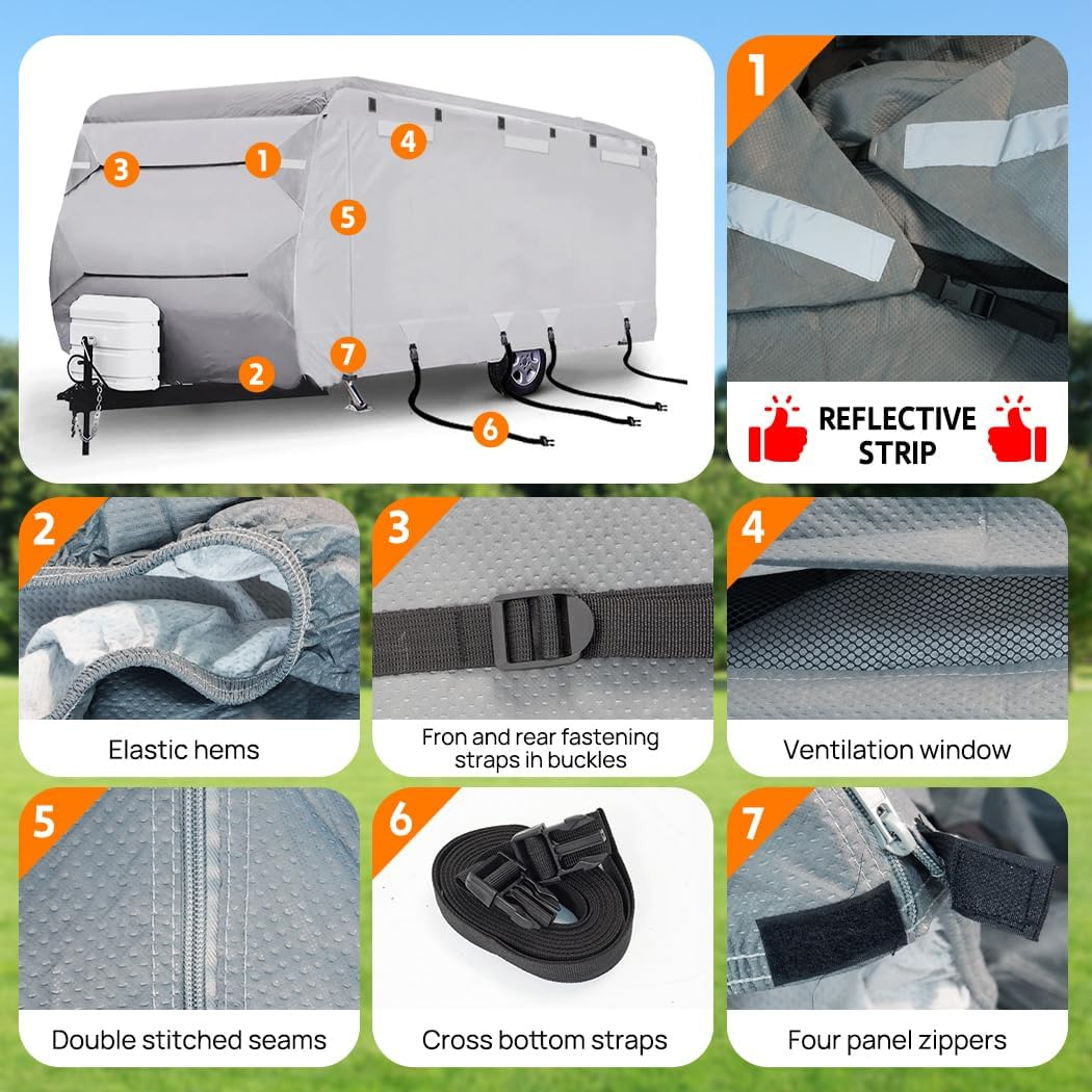 Caravan Cover 4 Layer Campervan UV Resistant Waterproof All-Weather Campervan Cover with Straps & Storage Bag (22-24FT) image number 4