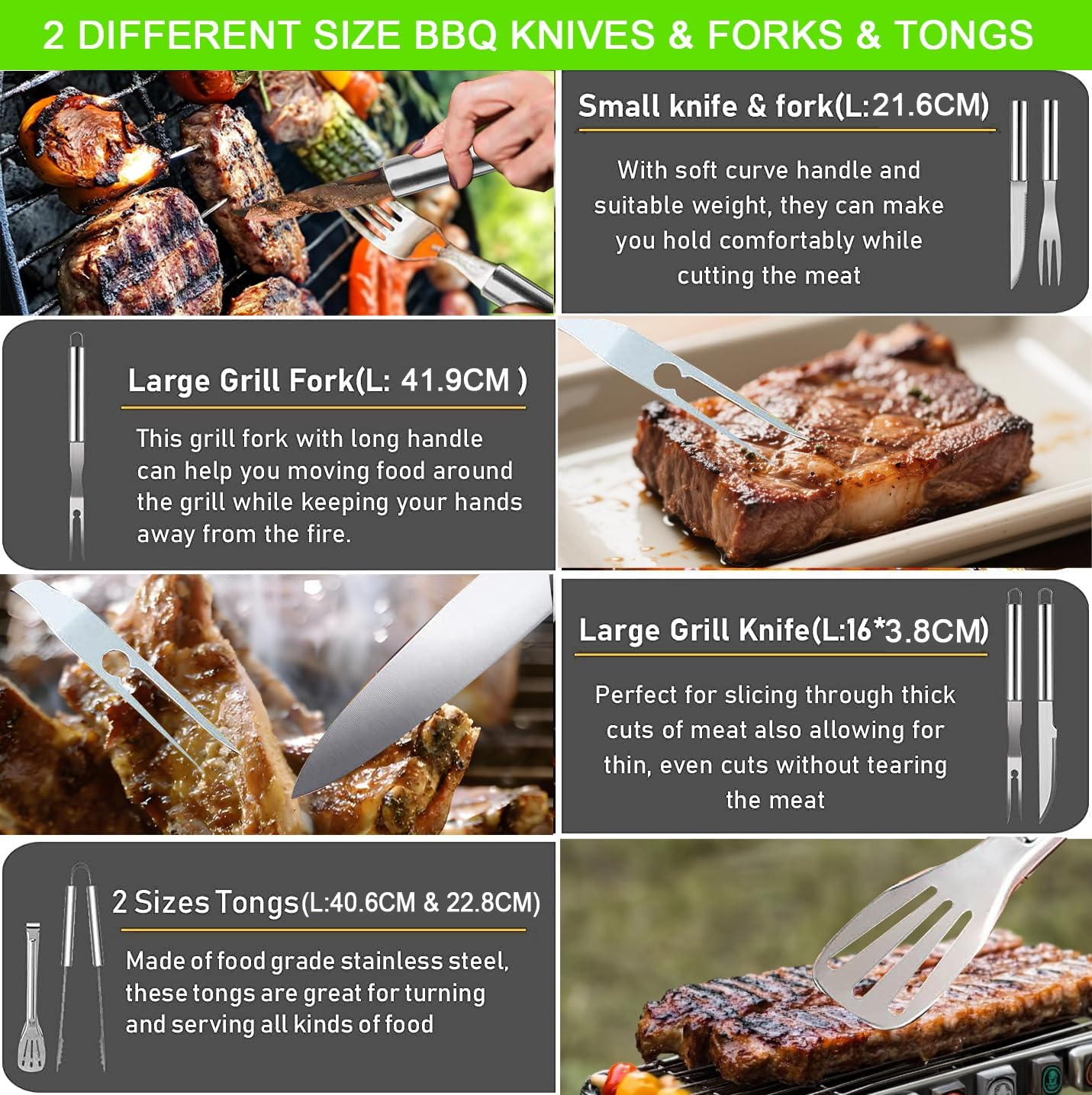 34Pcs Grill Accessories BBQ Grill Tools Set, Heavy Duty Thicker Stainless Steel Grill Tool with Thermometer, Long Handles, Carry Case; Gift Grill Mats for Backyard, Camping; Barbecue Set for Men Women