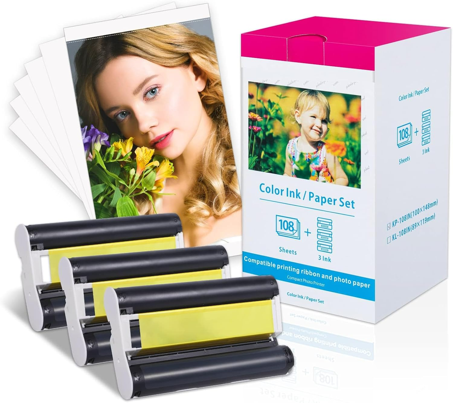 Compatible for Canon Selphy CP1300 Ink and Paper KP-108IN Color Ink and Paper Set for Selphy CP1500 CP1200 CP910 CP900 CP760 CP770 CP780 CP800, 3 Color Ink Cassette and 108 Sheets 4X6 Photo Paper image number 6