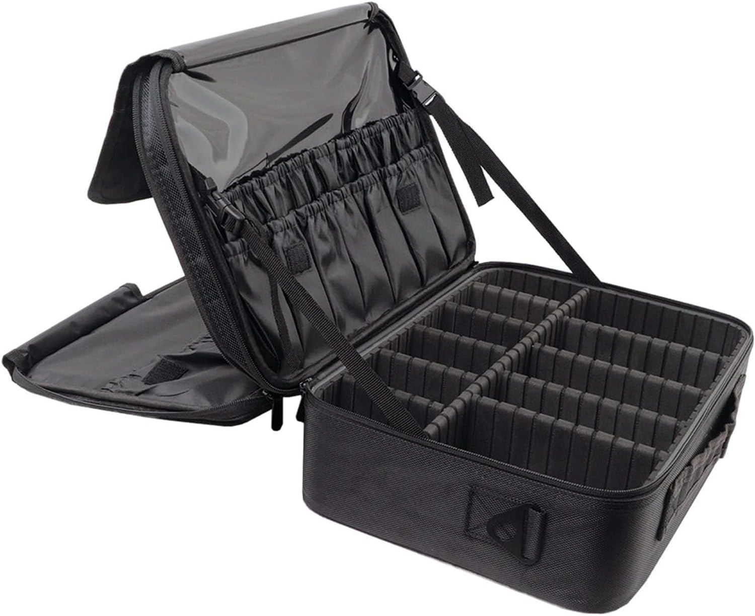 Makeup Bag, Large Makeup Case Makeup Organisers Travel Makeup Bag, Professional Cosmetic Bag Artists Case Brush Holder with Brush Slots Adjustable Divider Waterproof Material (XL, Black) image number 4