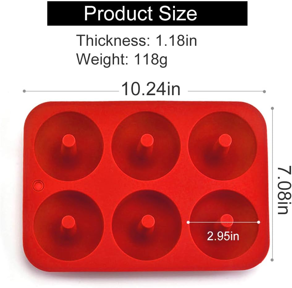 Silicone Donut Molds, 2 Pack Silicon Doughnut Mould, 6 Cavity Non-Stick Safe Silicone Donut Baking Pan for Cake Biscuit Bagels Muffins-Blue, Red image number 1
