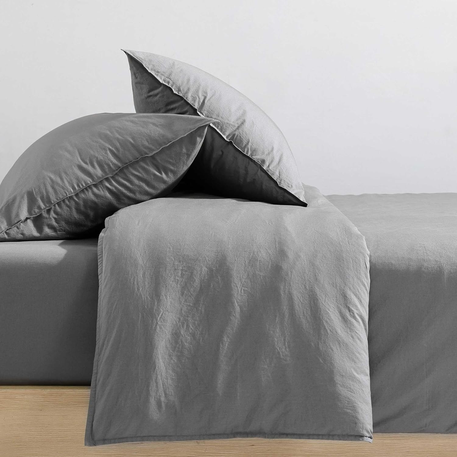 Calvin Klein - Queen Duvet Cover Set, Washed Cotton Percale Bedding, Luxuriously Soft Home Decor (Washed Percale Graphite, Queen)