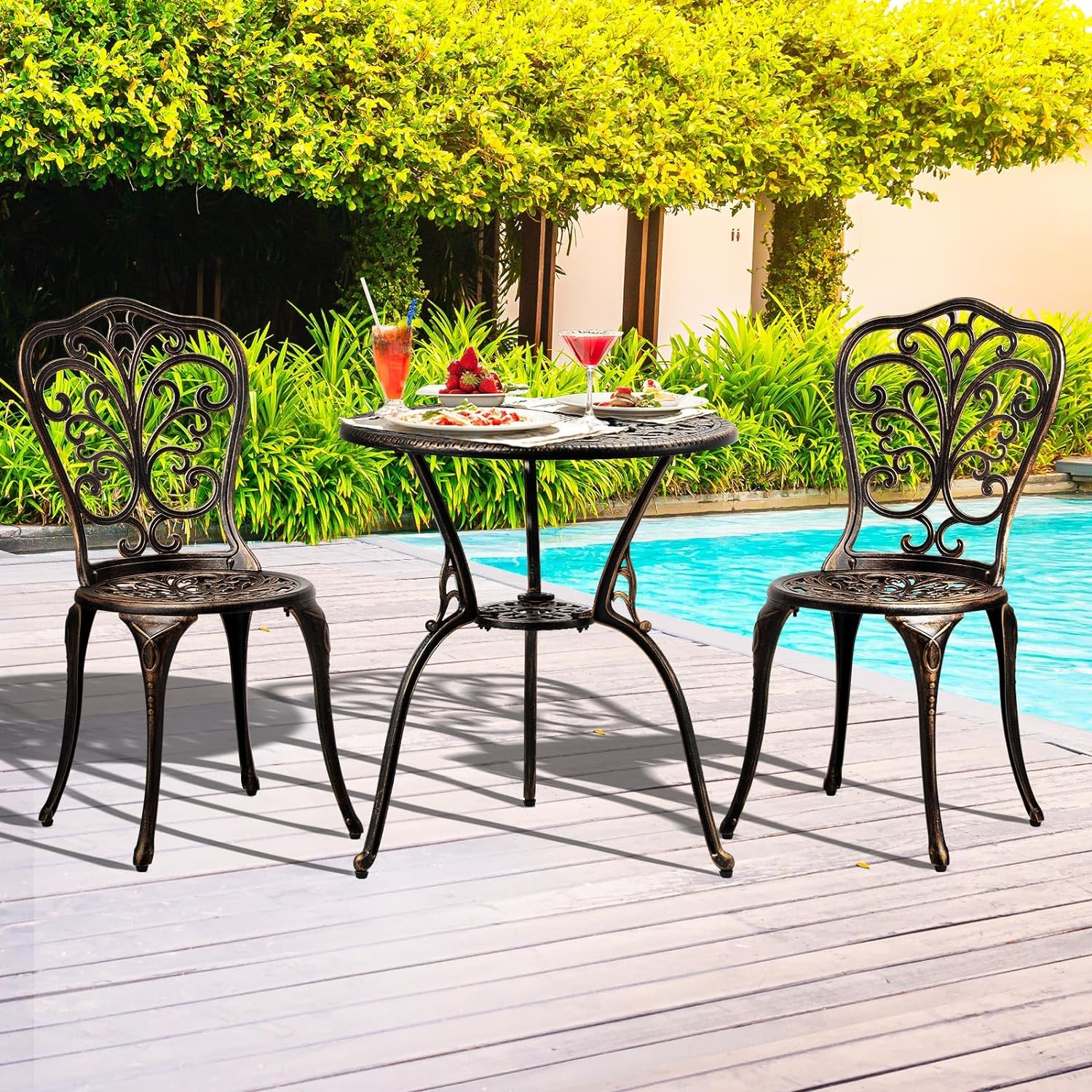 Livsip Outdoor Table and Chairs Furniture 3Pcs Aluminium Patio Dining Set-Bronze - Crown-Bz image number 3