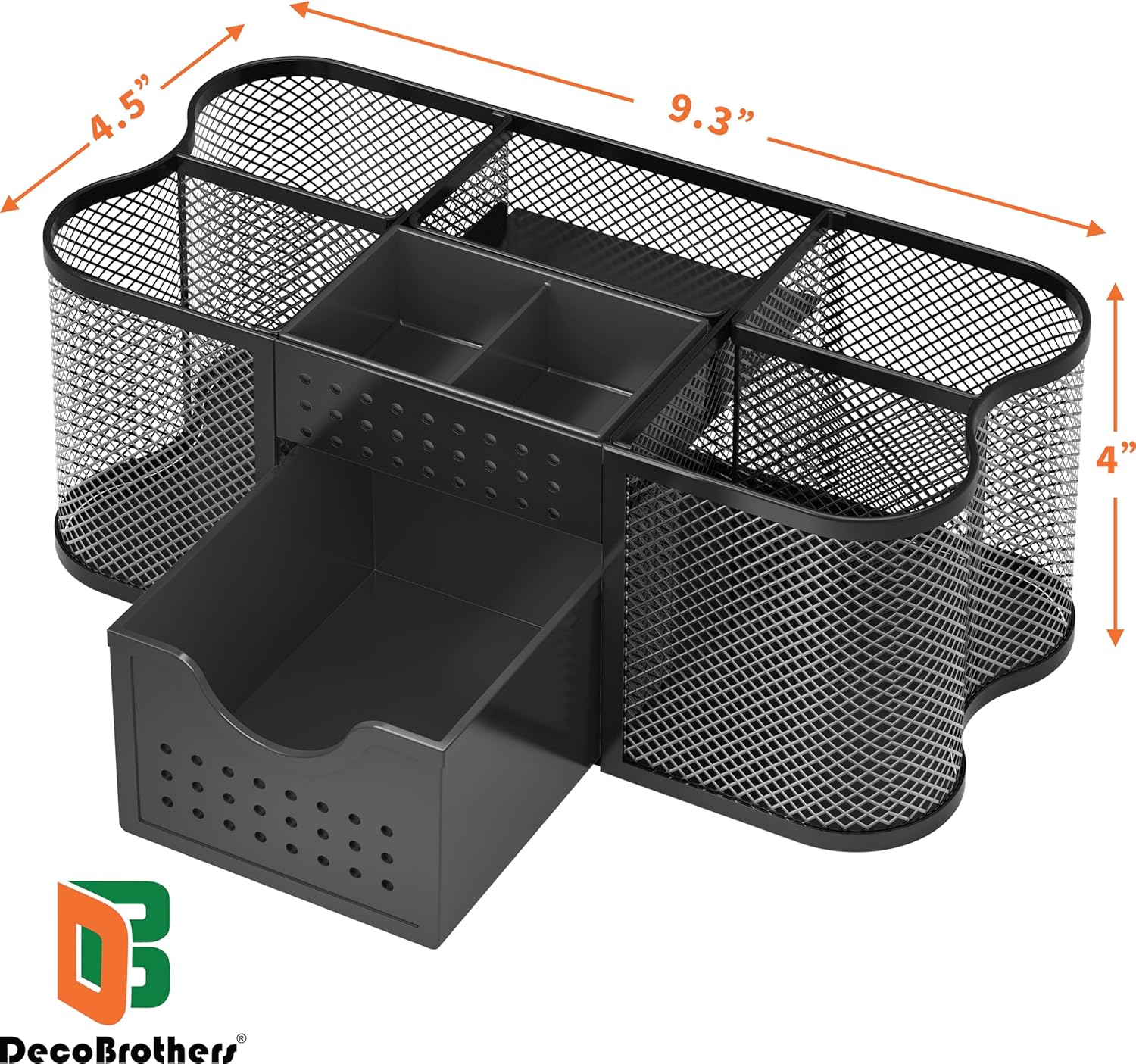 Deco Brothers Mesh Desk Organiser Pen Holder Office Caddy Storage, Black - Silver image number 3