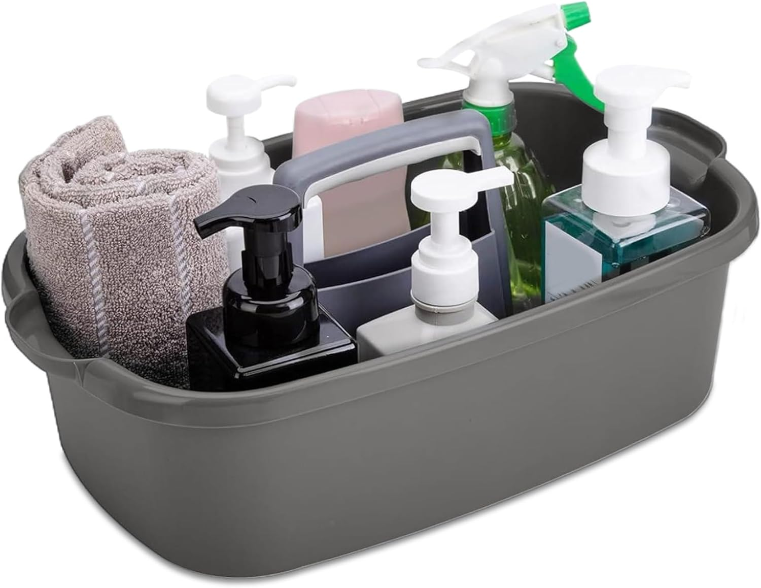 Plastic Cleaning Caddy with Handle, Cleaning Supplies Caddy, Cleaning Supply Organizer with Handle, Large Plastic Bucket, Portable Shower Basket Tote, Gray. image number 3