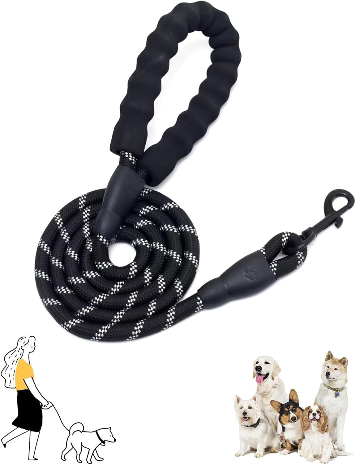 Alxmunao Reflective Anti-Pull Dog Lead with Foam Handle, Durable Nylon Leash for Small Medium Dogs Walking Training (Multiple Colors) (Red)