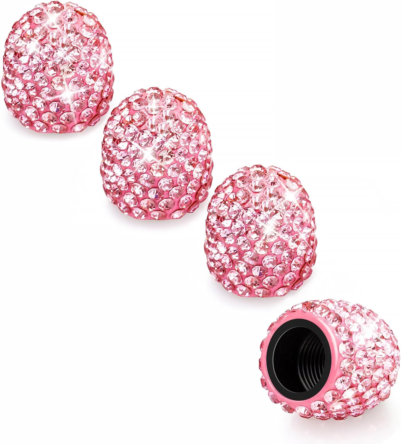 HZJD Tire Valve Stem Caps, Handmade Crystal Rhinestone, White(4 Pack)