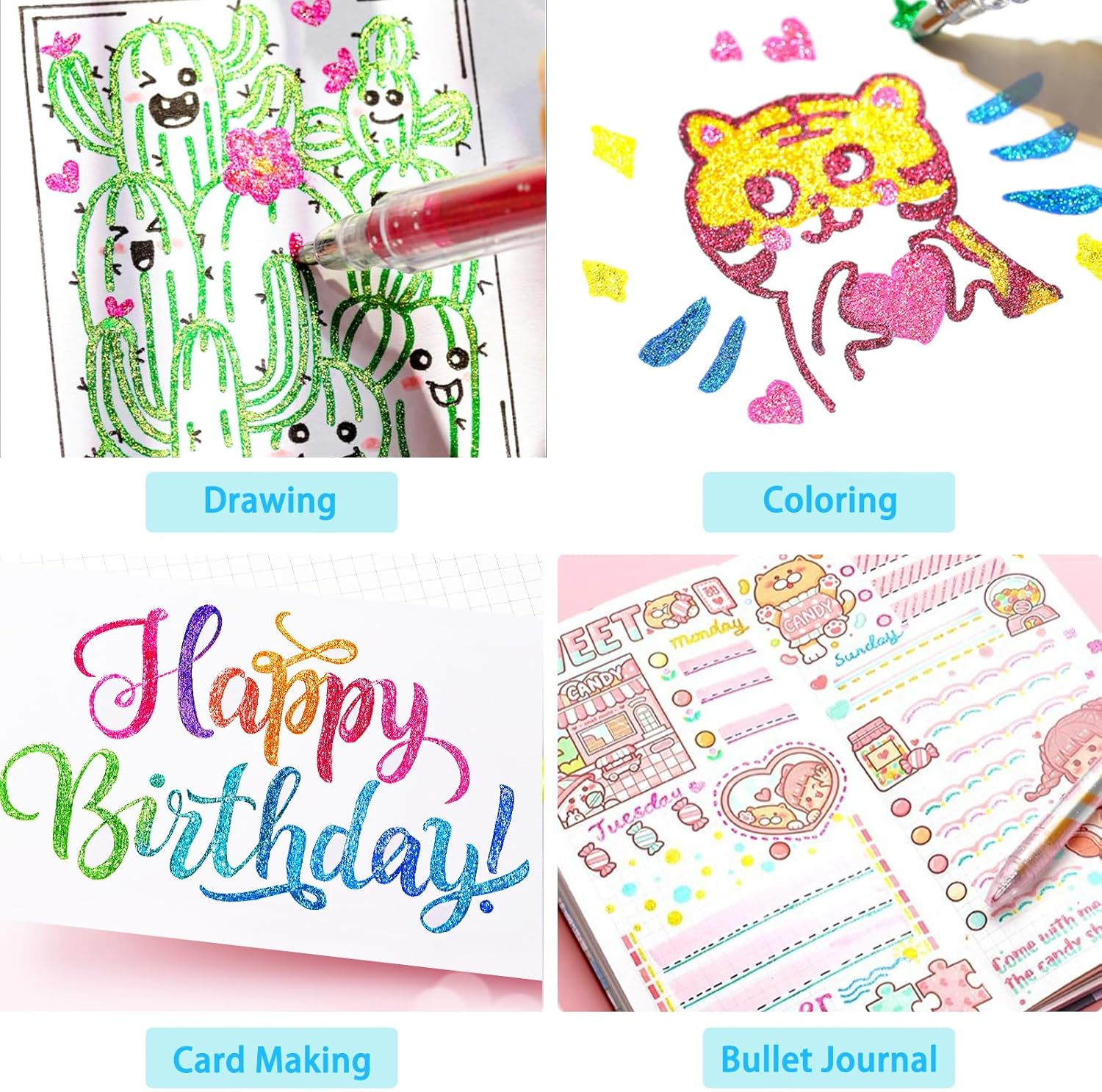 SAYEEC Glitter Gel Pens, 24 Colored Metallic Gel Pens Set, 1.0Mm Super Sparkle Gel Ink Pens, Art Glitter Paint Markers for Adult Coloring Books Scrapbook Journaling Drawing Doodling Note Taking Crafts - 24 Colors image number 2