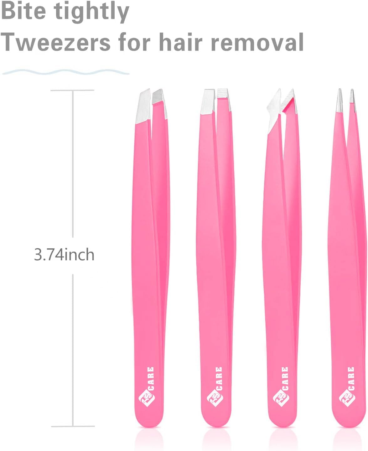 YSCARE Eyebrow Tweezers Set Stainless Steel Slanted and Pointed Tip Hairs Tweezer Set Eyebrows Plucking Eyelash Extension Beauty Ingrown Hair Remover Tool for Women and Men (Pink) image number 1