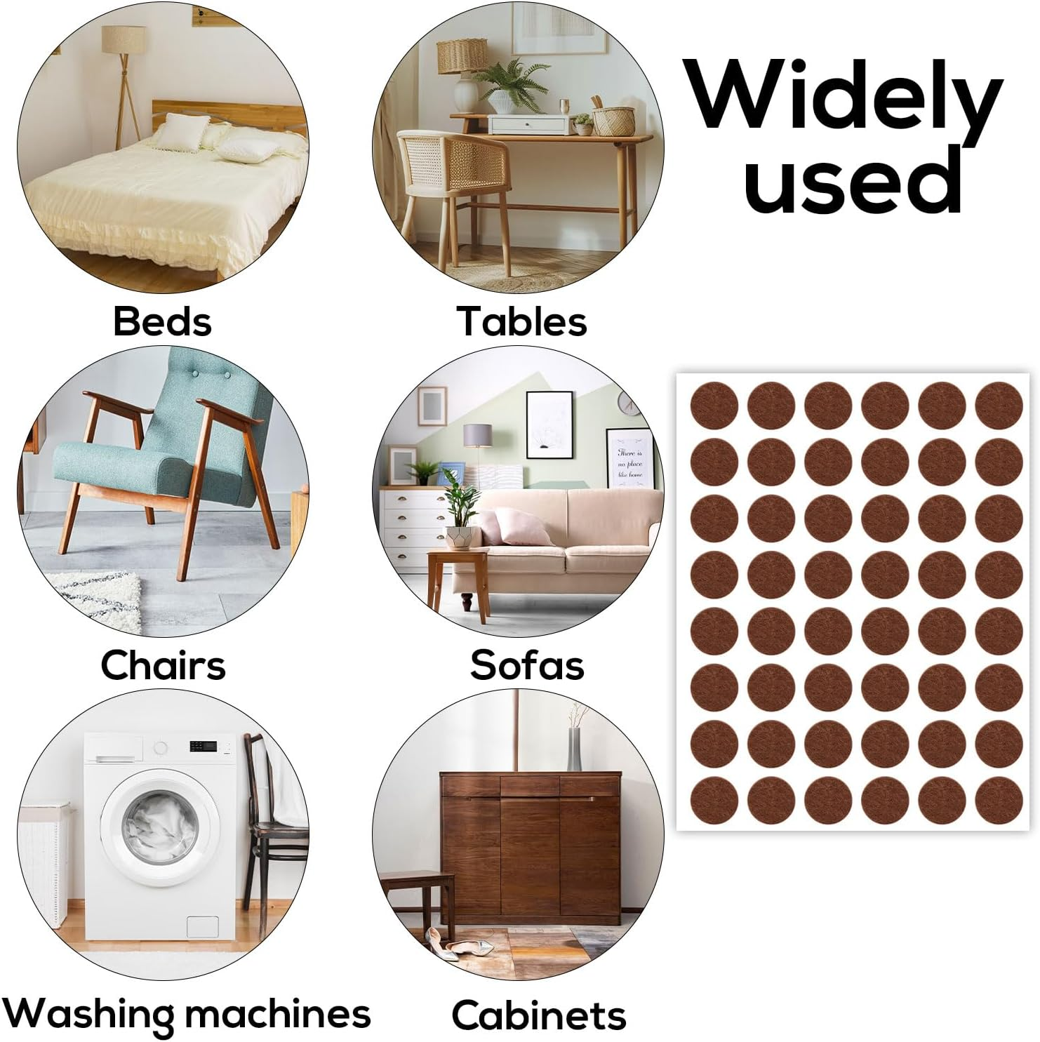 48Pcs Felt Cabinet Door Bumpers, 1/2In Brown Felt Furniture Pads round Quite Cabinet Pads Bumpers Self Adhesive Felt Pads for Bed Table Chair Sofa Washing Machine Cabinet image number 4