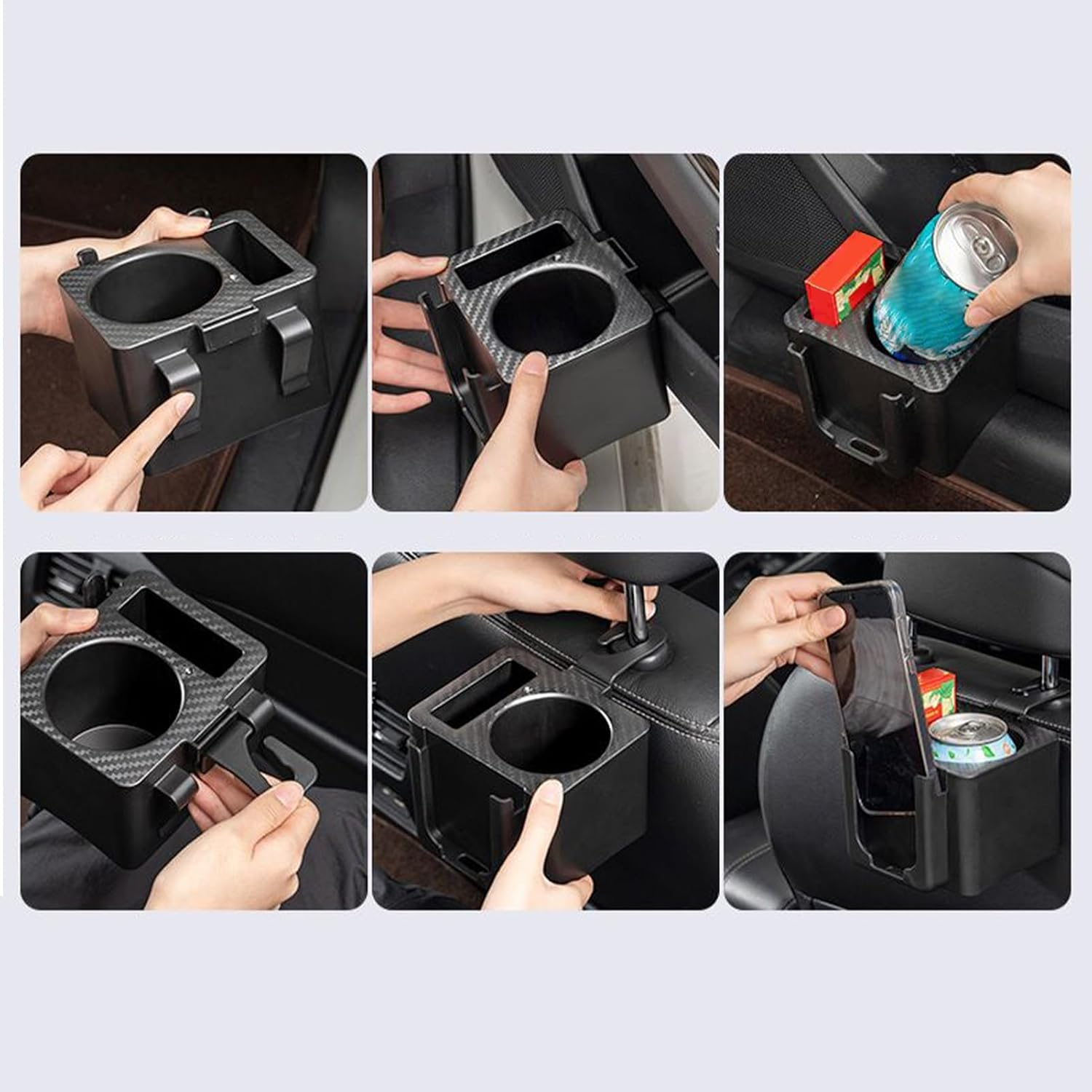 Cup Holder for the Back Seats in the Car, Headrest Drink Holder, Storage Hook, Organiser with Drink Holder & Tray for Snacks and Travel Utensils in the Rear Area image number 2