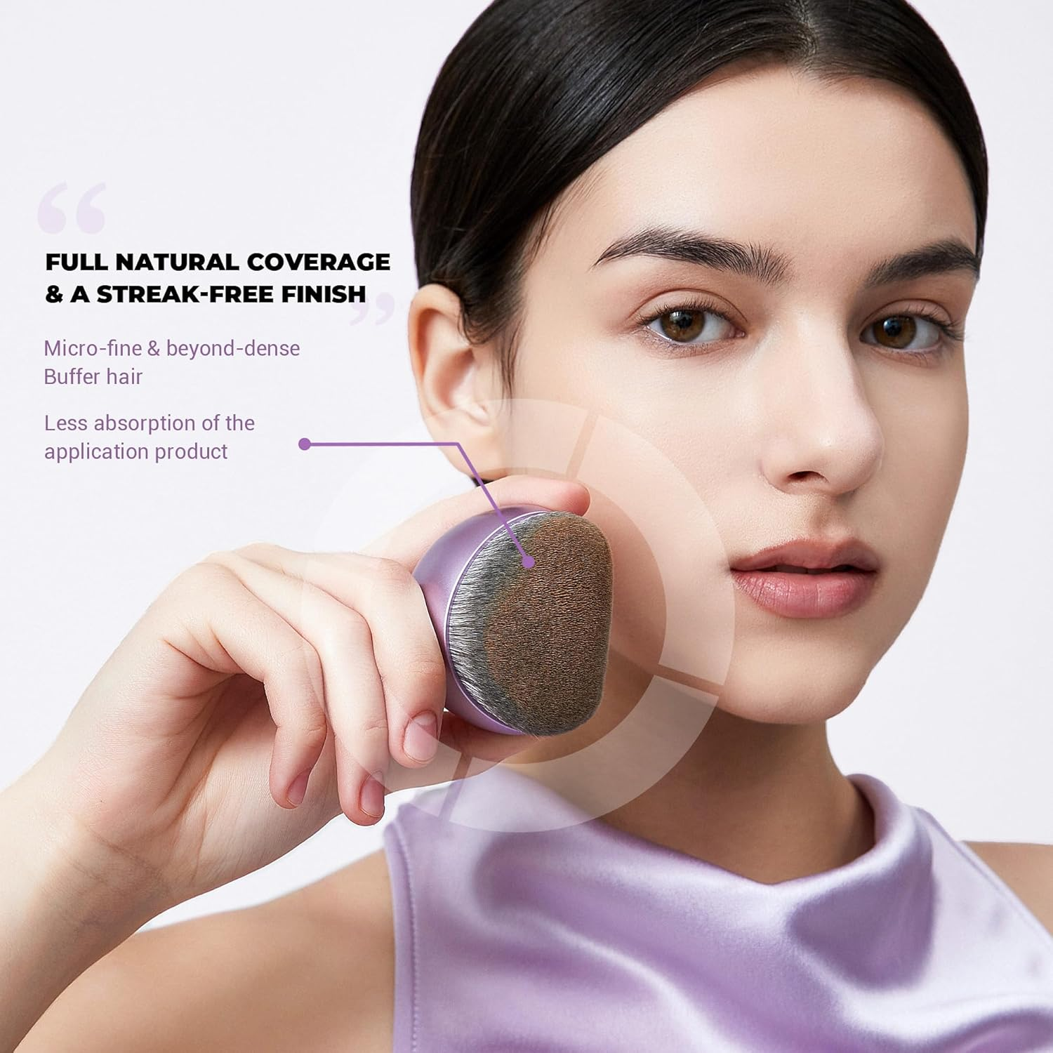 Jessup Foundation Brush for Liquid Makeup, Large Flat Top Kabuki Brush for Blending, Buffing, Stippling, Luxury Purple SF003 image number 2