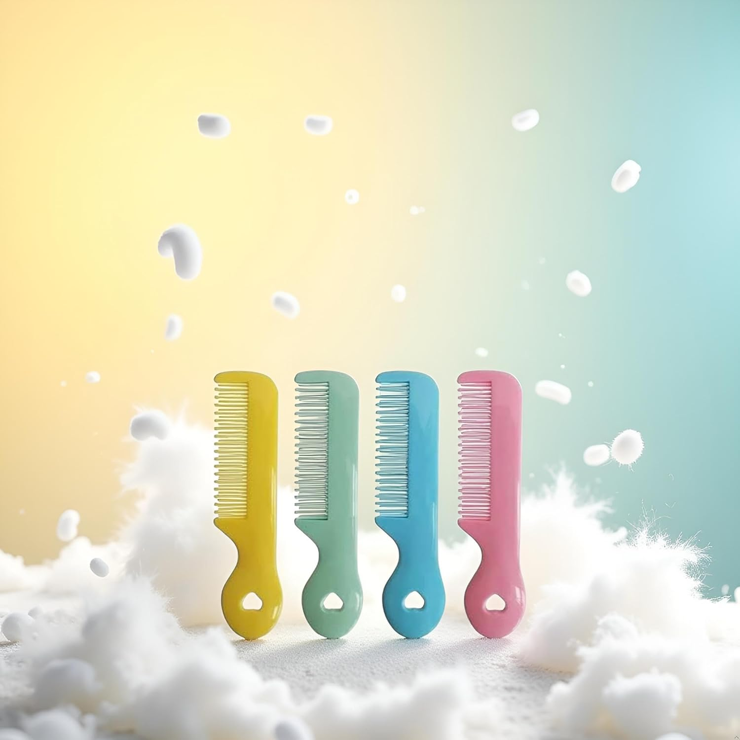 4Pcs Colorful Tip Bristles Baby Cute Comb Baby Grooming for Sensitive Scalp Skin, for Nursery Newborn Infant Girl Boy Kids Comb Baby Grooming (Round) image number 5