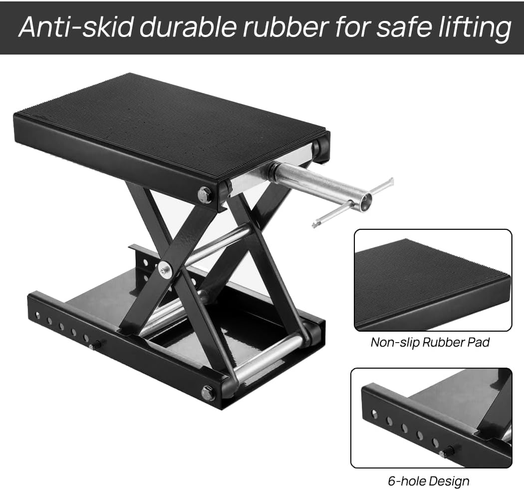 1100Lb/500Kg Heavy Duty Motorcycle Scissor Lift,9-37Cm Adjustable Center Hoist Crank Stand,Lift Working Bench,Steel Scissor Jack for Motorbike,Atv (Black) - Black/With Saddle image number 5